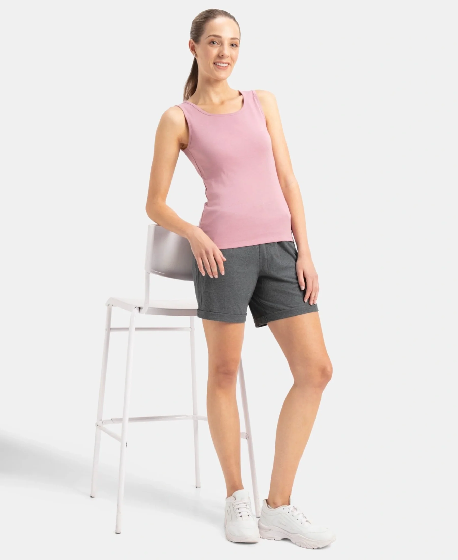 Super Combed Cotton Rib Fabric Slim Fit Solid Tank Top - Lilas - Image 6
