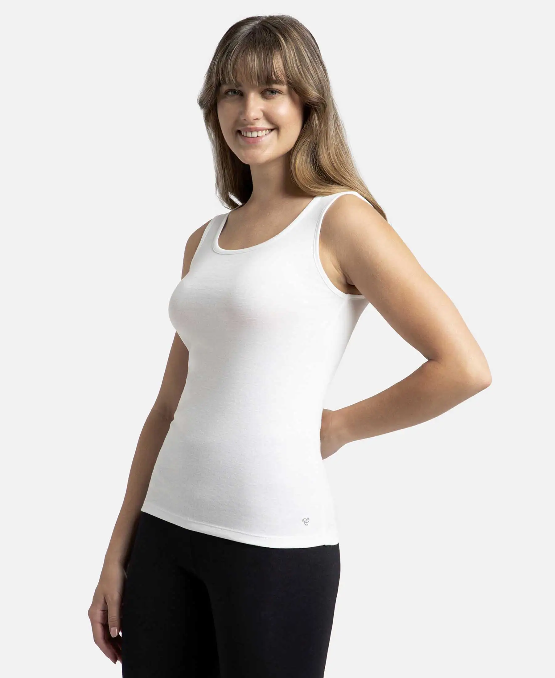 Super Combed Cotton Rib Fabric Slim Fit Solid Tank Top - White - Image 2