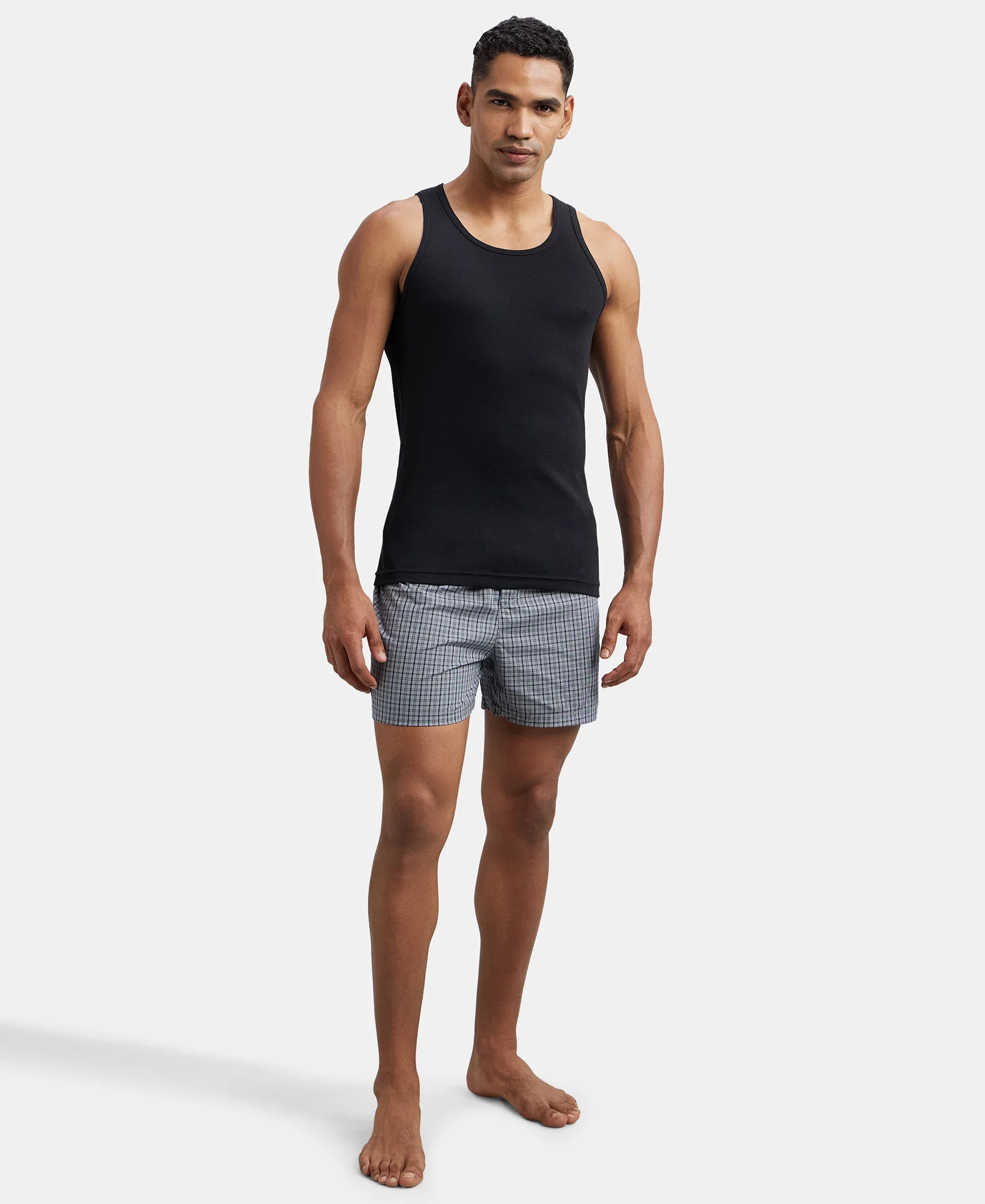 Super Combed Cotton Rib Round Neck Sleeveless Vest - Black & Neon Blue - Image 4