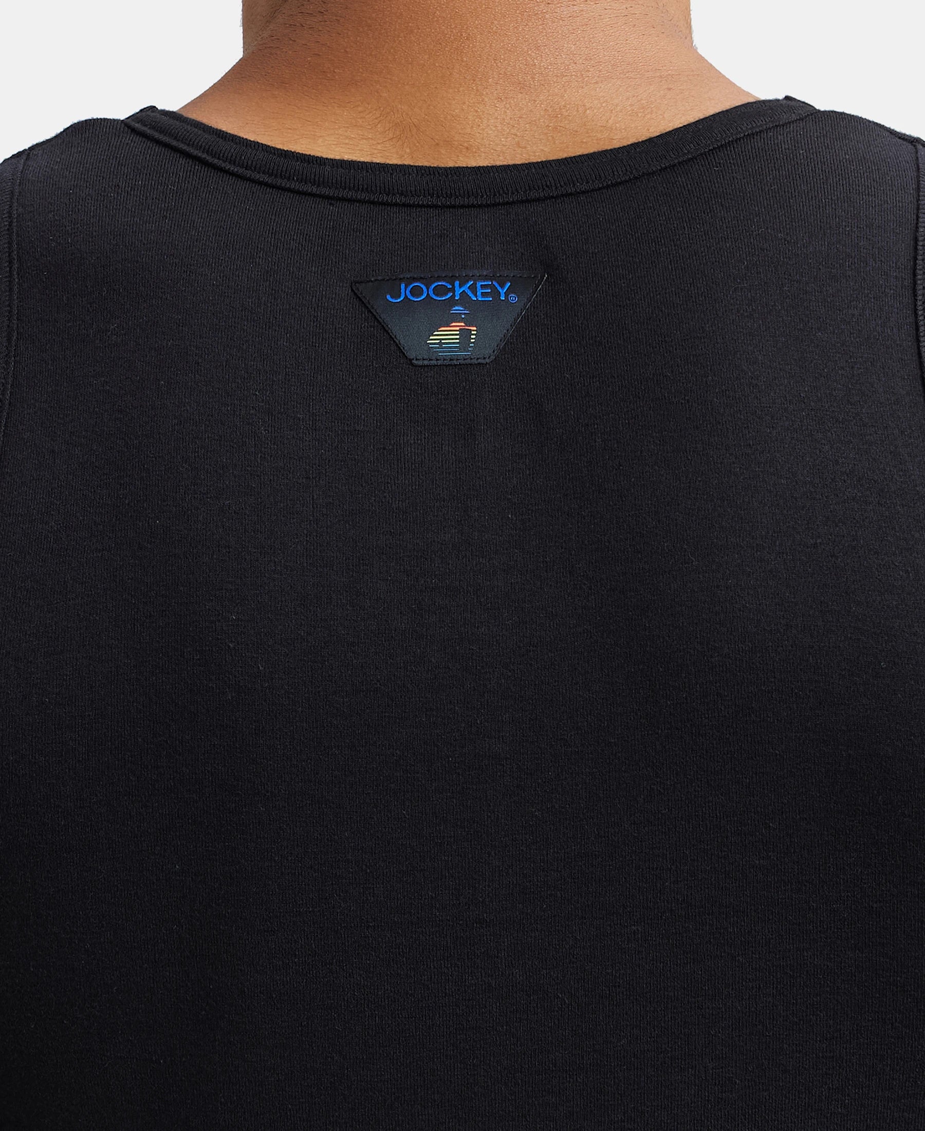 Super Combed Cotton Rib Round Neck Sleeveless Vest - Black & Neon Blue - Image 7