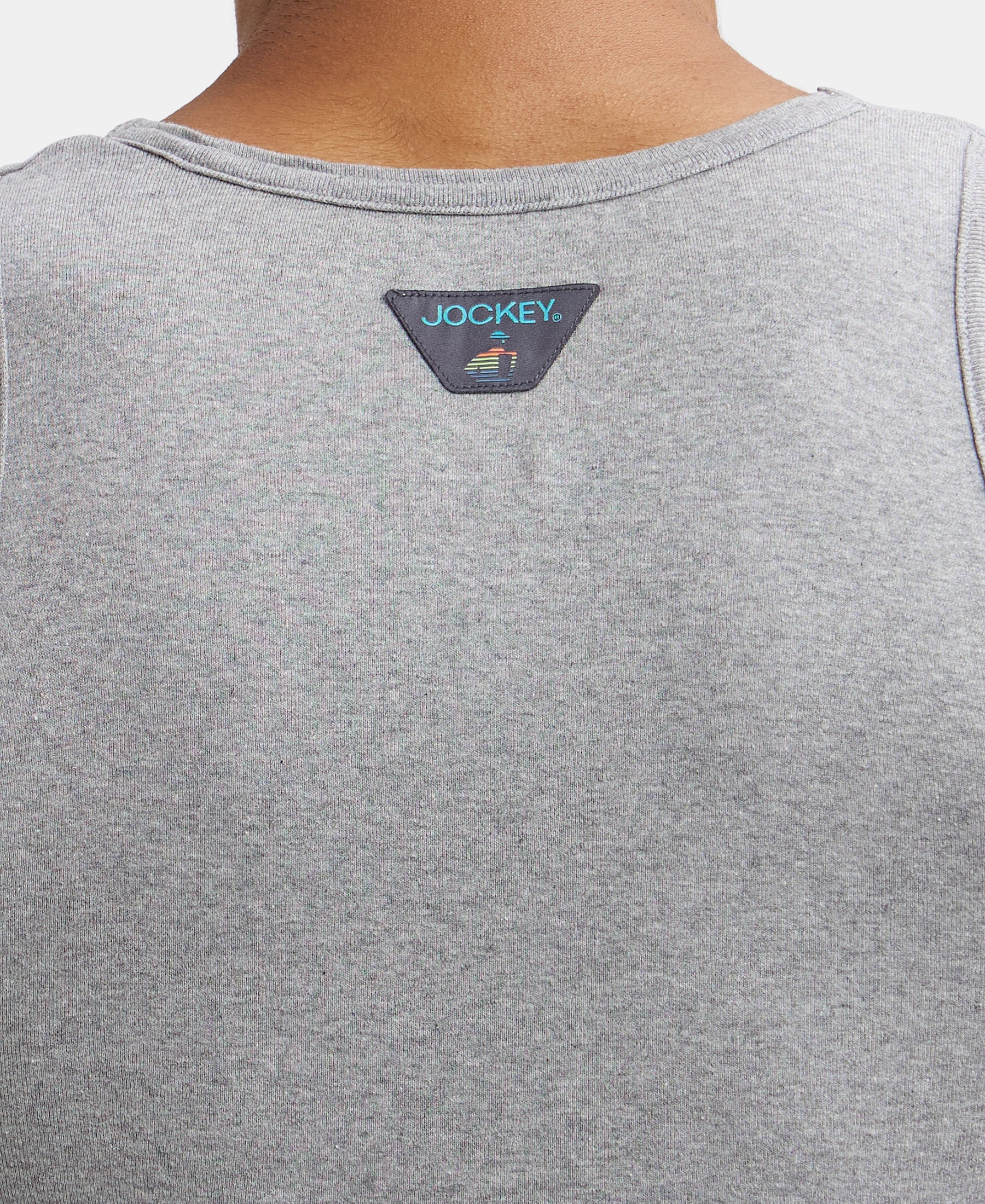 Super Combed Cotton Rib Round Neck Sleeveless Vest - Grey Melange & Teal Green - Image 7