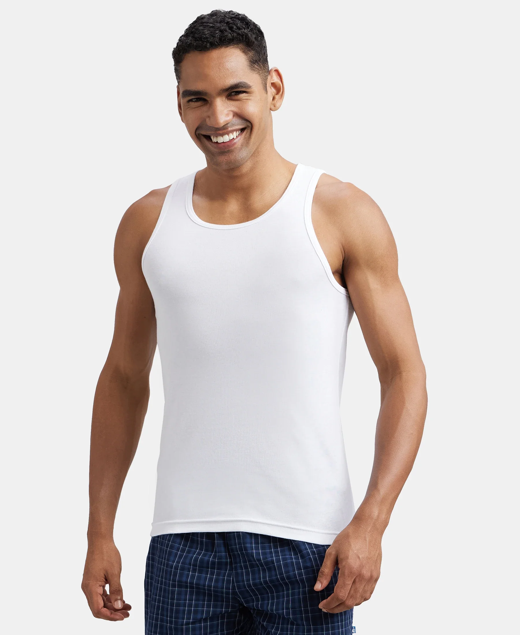 Super Combed Cotton Rib Round Neck Sleeveless Vest - White - Image 5