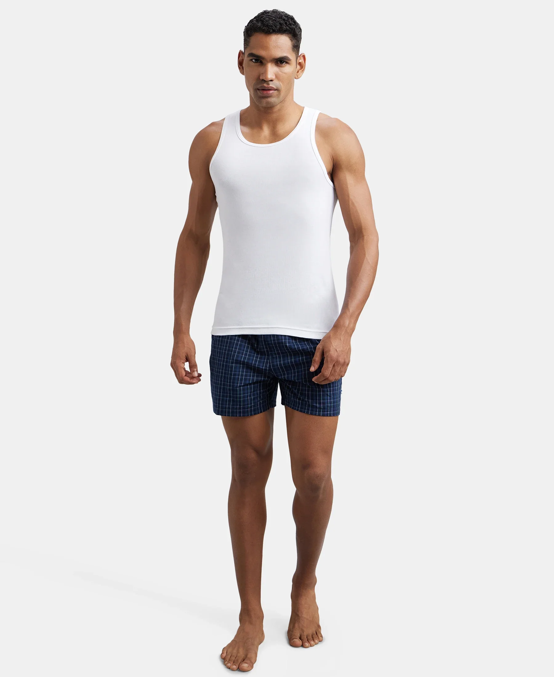 Super Combed Cotton Rib Round Neck Sleeveless Vest - White - Image 6