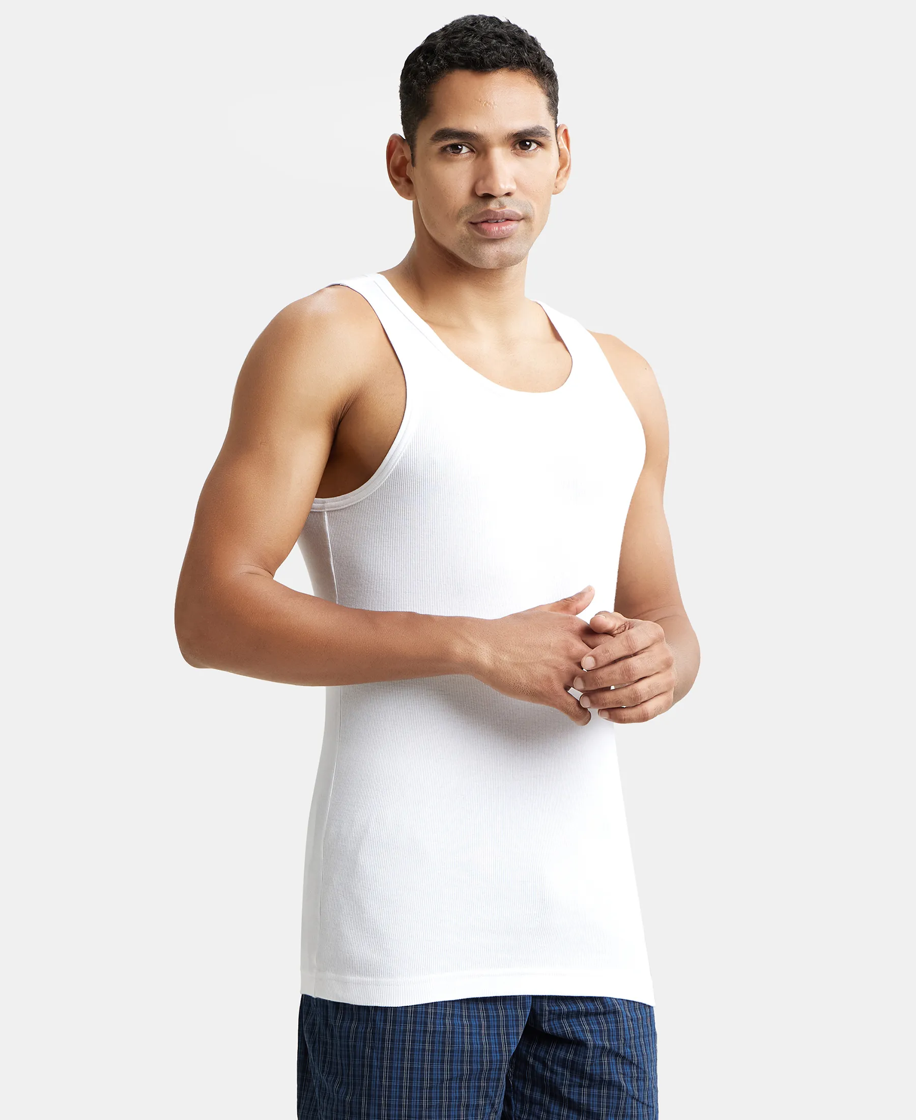 Super Combed Cotton Rib Round Neck Sleeveless Vest with StayFresh Properties - White (Pack of 3) - Image 3