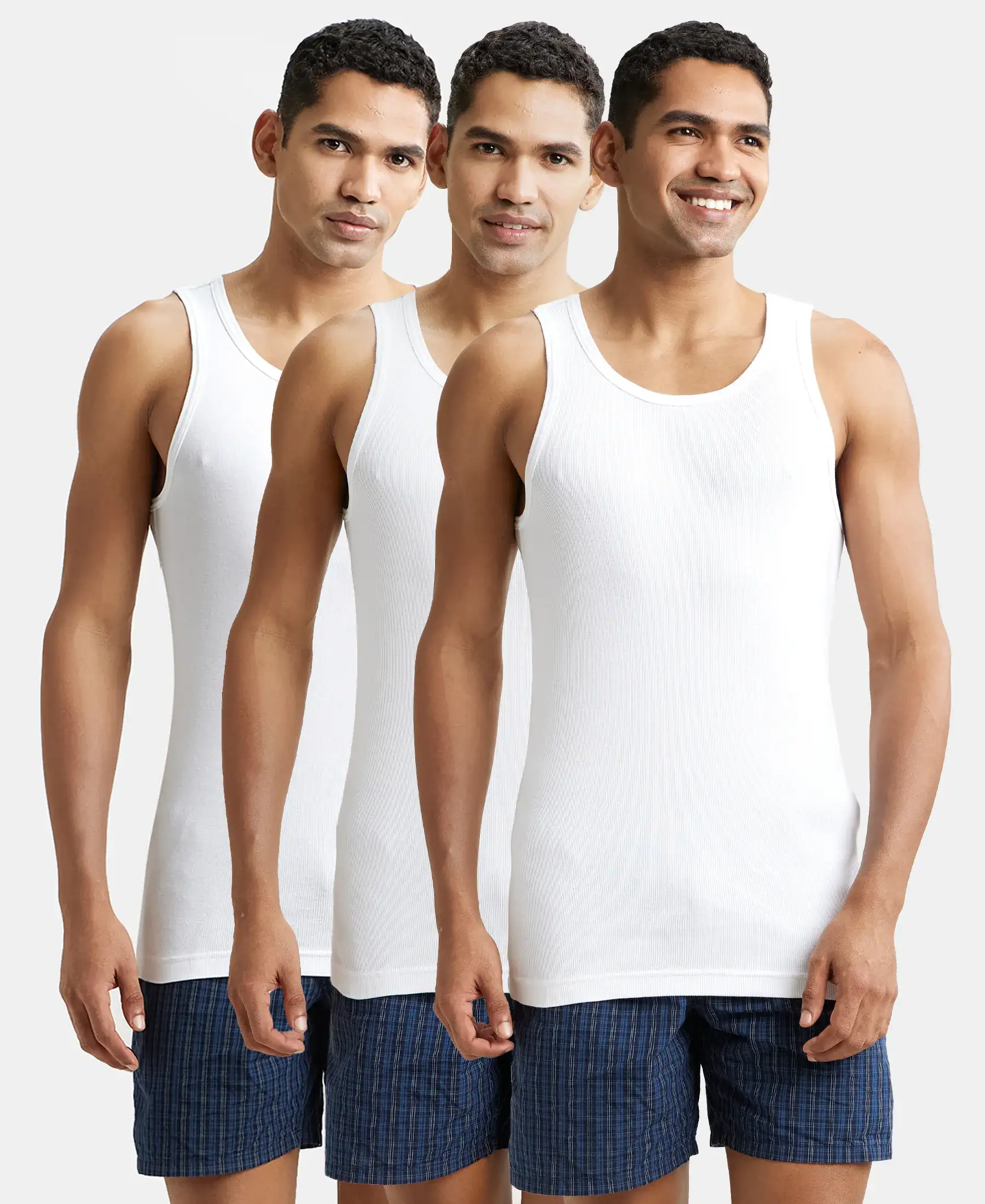Super Combed Cotton Rib Round Neck Sleeveless Vest with StayFresh Properties - White (Pack of 3) - Image 5