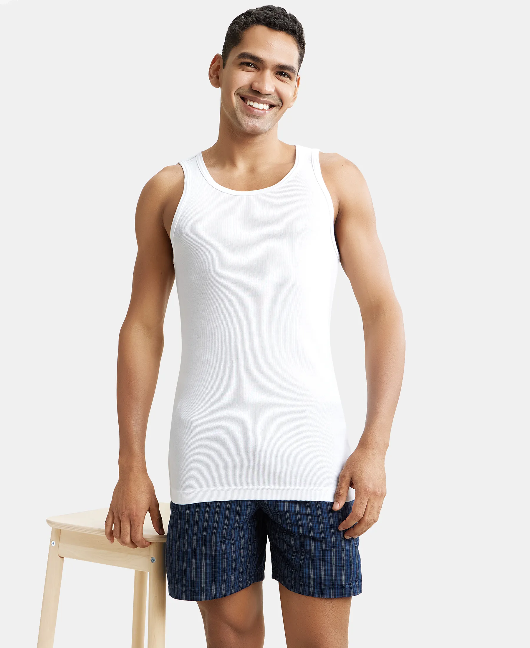 Super Combed Cotton Rib Round Neck Sleeveless Vest with StayFresh Properties - White (Pack of 3) - Image 7