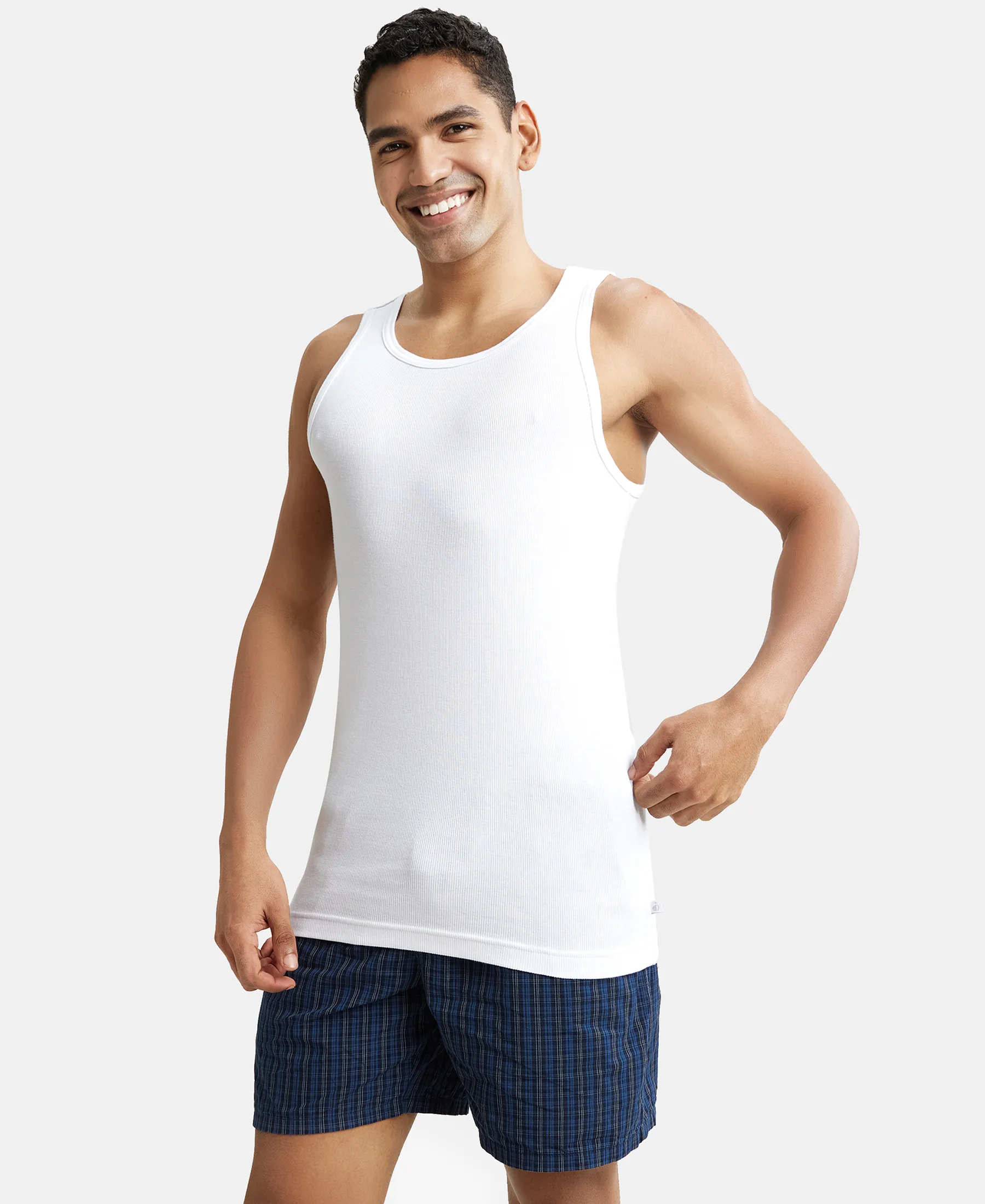 Super Combed Cotton Rib Round Neck Sleeveless Vest with StayFresh Properties - White (Pack of 3) - Image 8