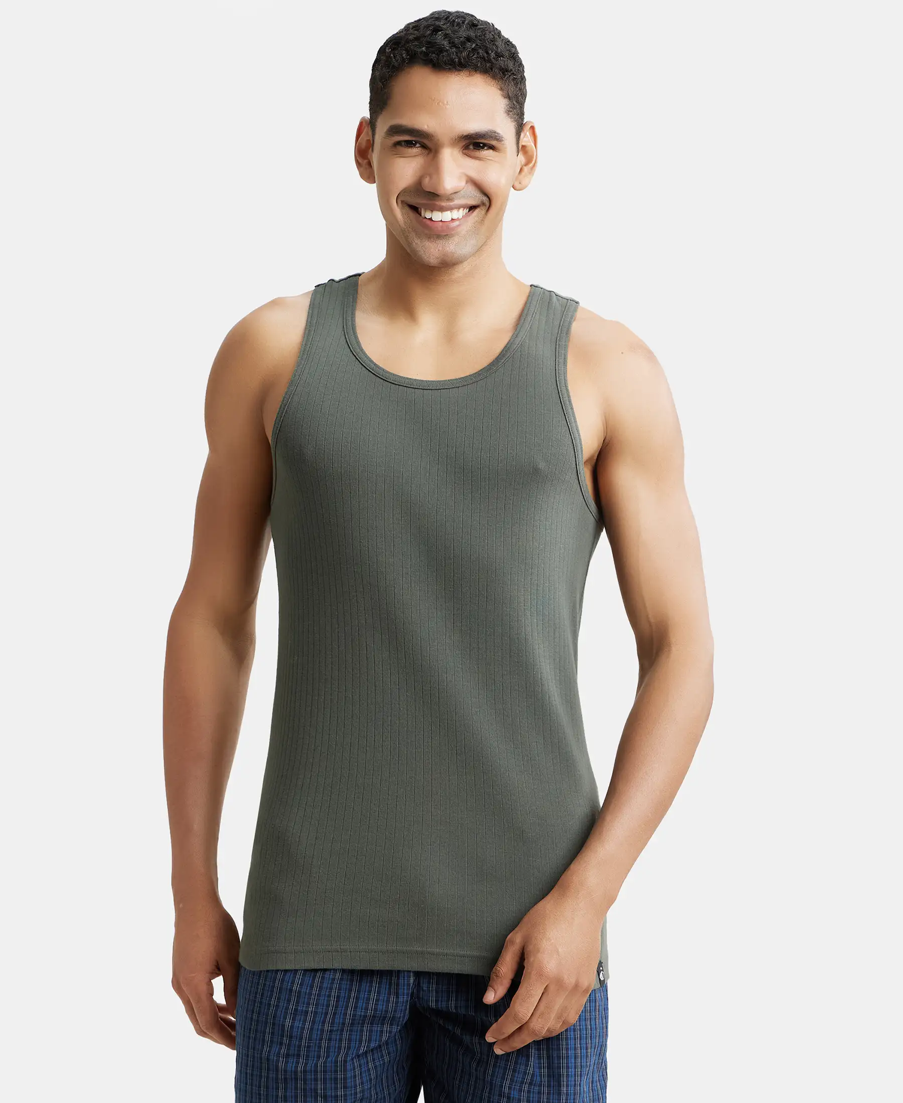Super Combed Cotton Rib Round Neck with Racerback Gym Vest - Deep Olive
