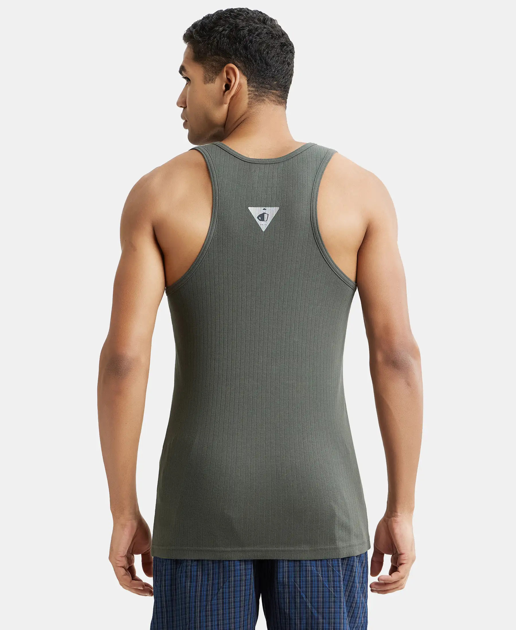 Super Combed Cotton Rib Round Neck with Racerback Gym Vest - Deep Olive - Image 3