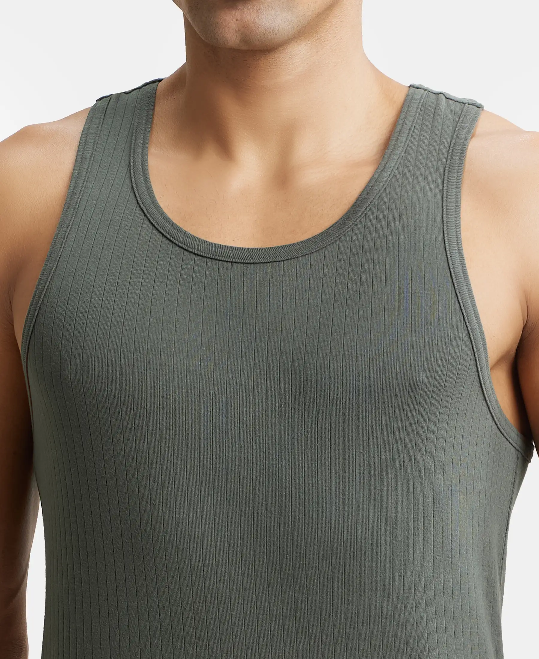 Super Combed Cotton Rib Round Neck with Racerback Gym Vest - Deep Olive - Image 6
