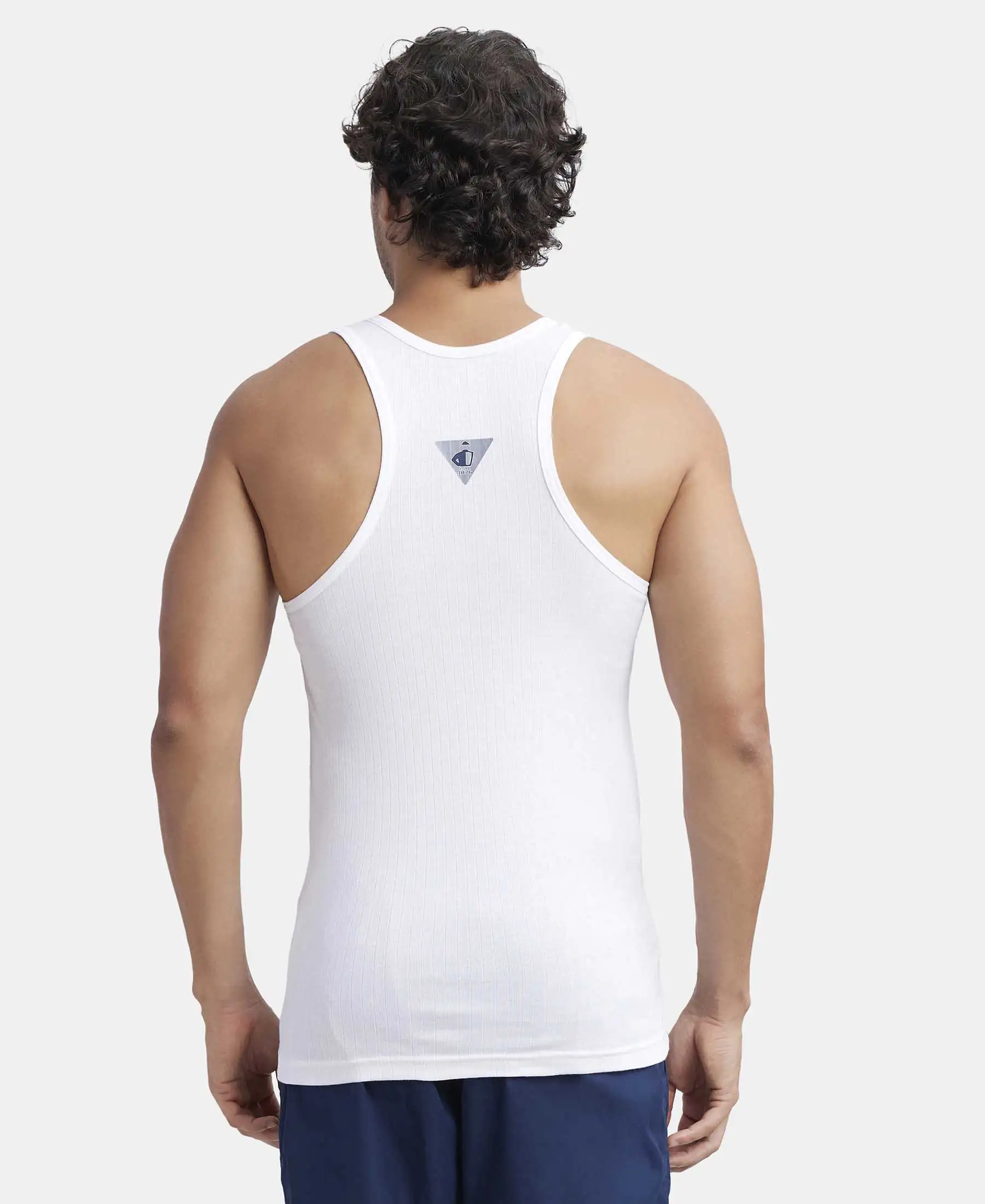 Super Combed Cotton Rib Round Neck with Racerback Gym Vest - Black & White (Pack of 2) - Image 3