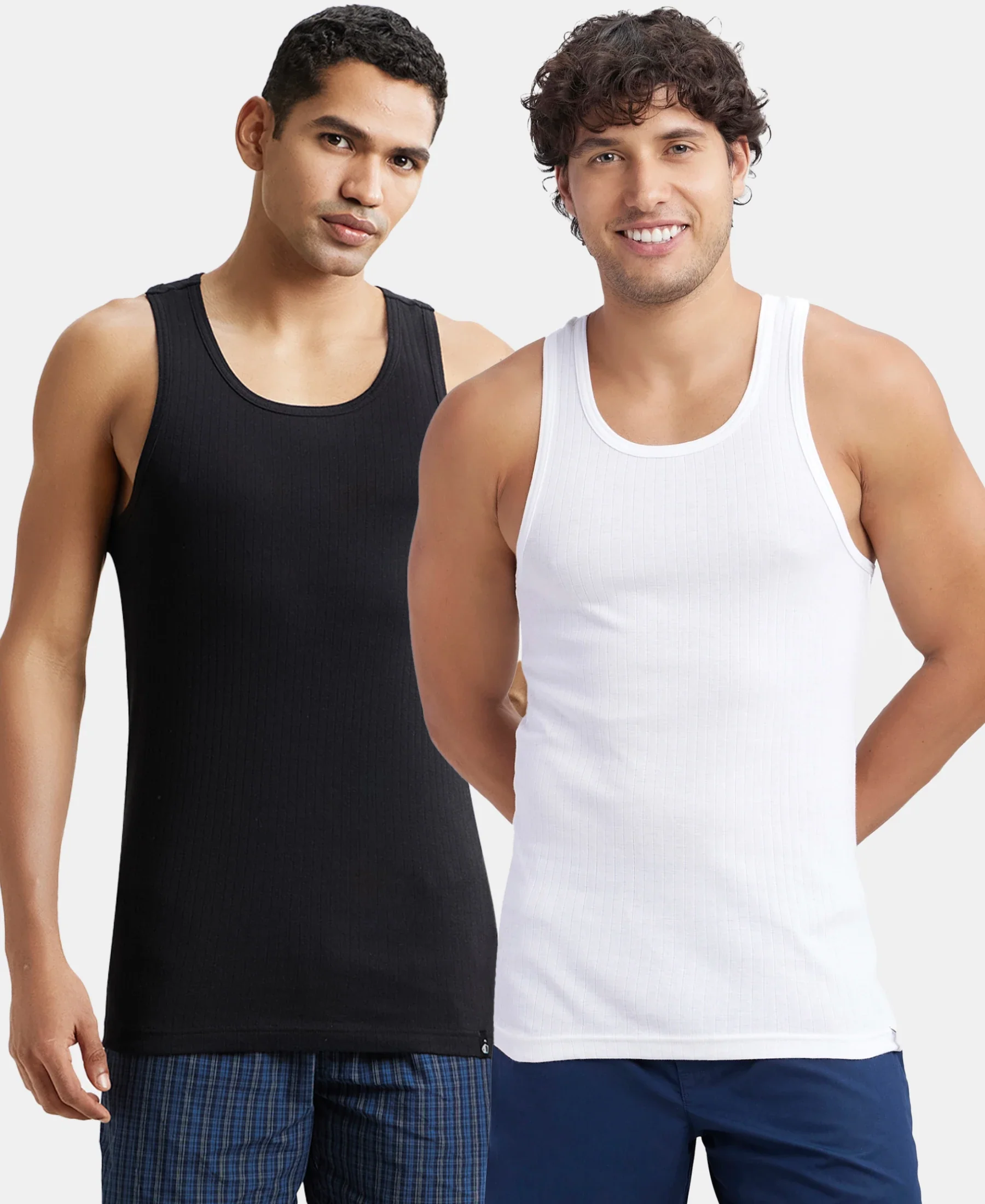 Super Combed Cotton Rib Round Neck with Racerback Gym Vest - Black & White (Pack of 2) - Image 5