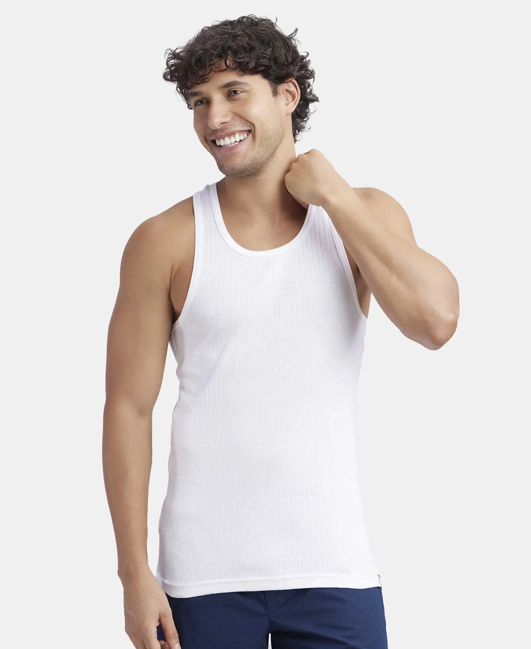 Super Combed Cotton Rib Round Neck with Racerback Gym Vest - Black & White (Pack of 2) - Image 7