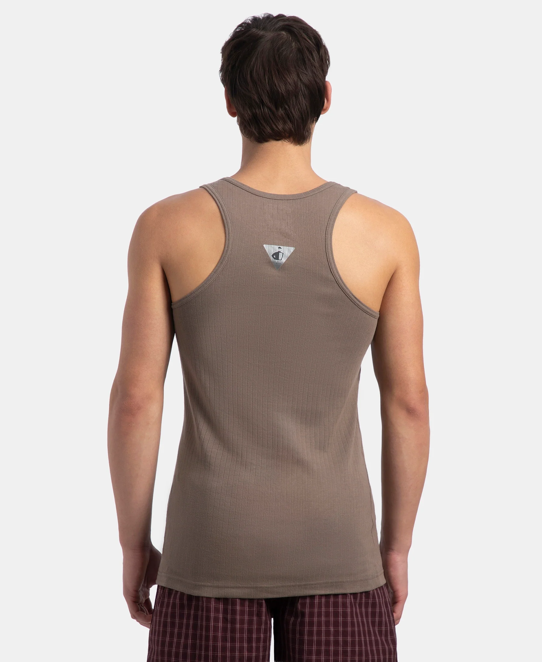 Super Combed Cotton Rib Round Neck with Racerback Gym Vest - Dark Khaki - Image 3