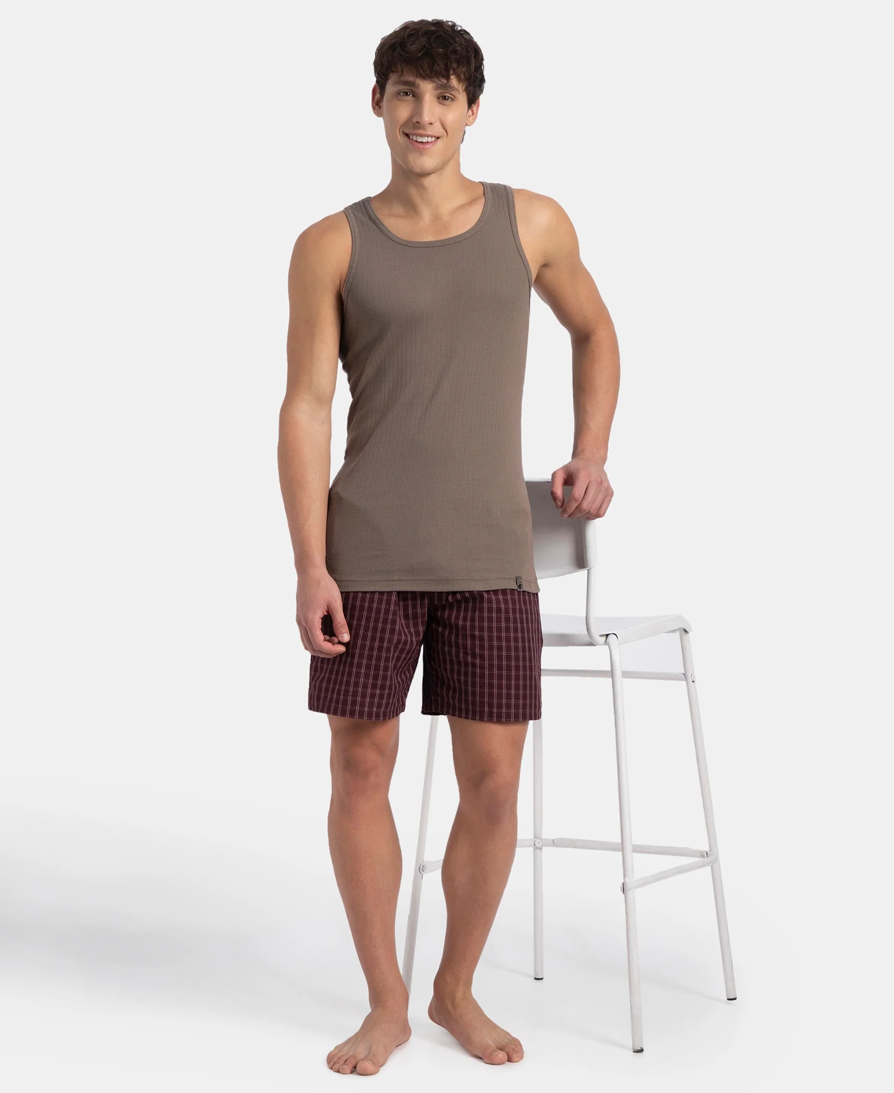 Super Combed Cotton Rib Round Neck with Racerback Gym Vest - Dark Khaki - Image 6