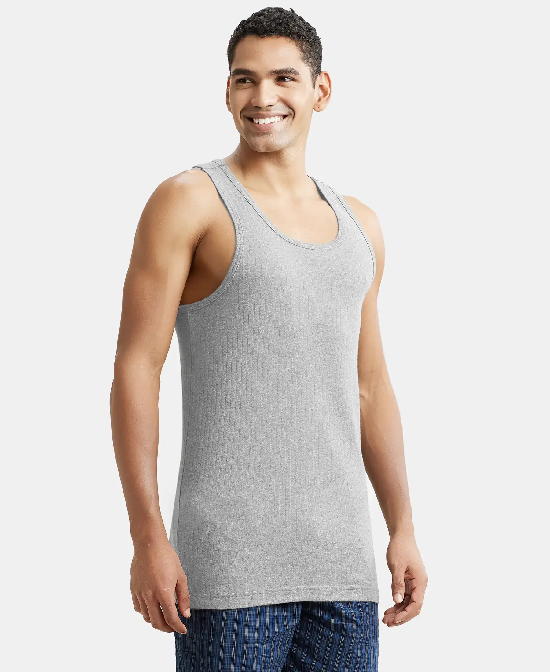 Super Combed Cotton Rib Round Neck with Racerback Gym Vest - Steel Grey Melange - Image 2
