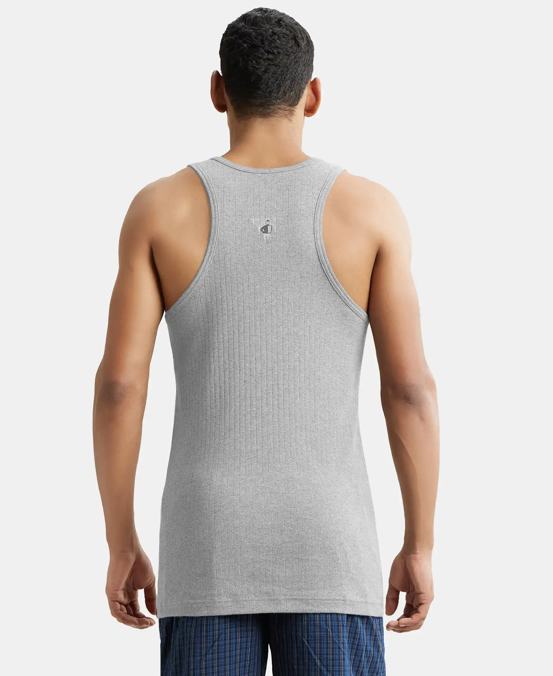 Super Combed Cotton Rib Round Neck with Racerback Gym Vest - Steel Grey Melange - Image 3