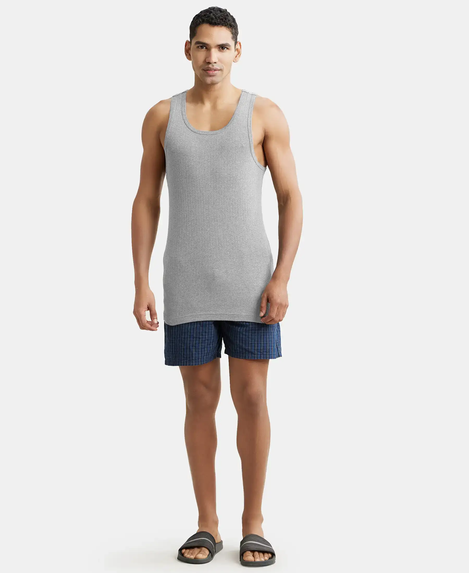 Super Combed Cotton Rib Round Neck with Racerback Gym Vest - Steel Grey Melange - Image 4