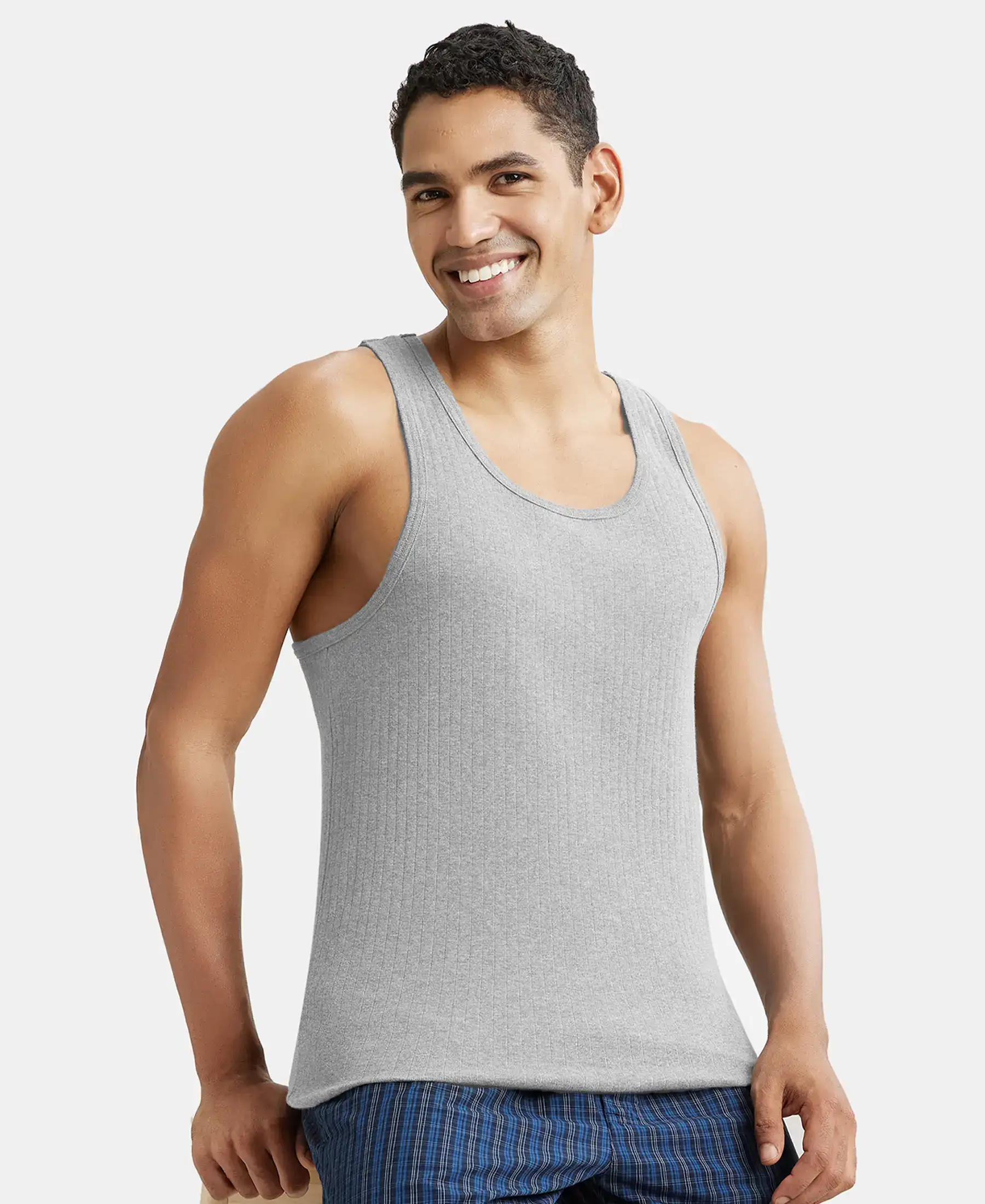 Super Combed Cotton Rib Round Neck with Racerback Gym Vest - Steel Grey Melange - Image 5