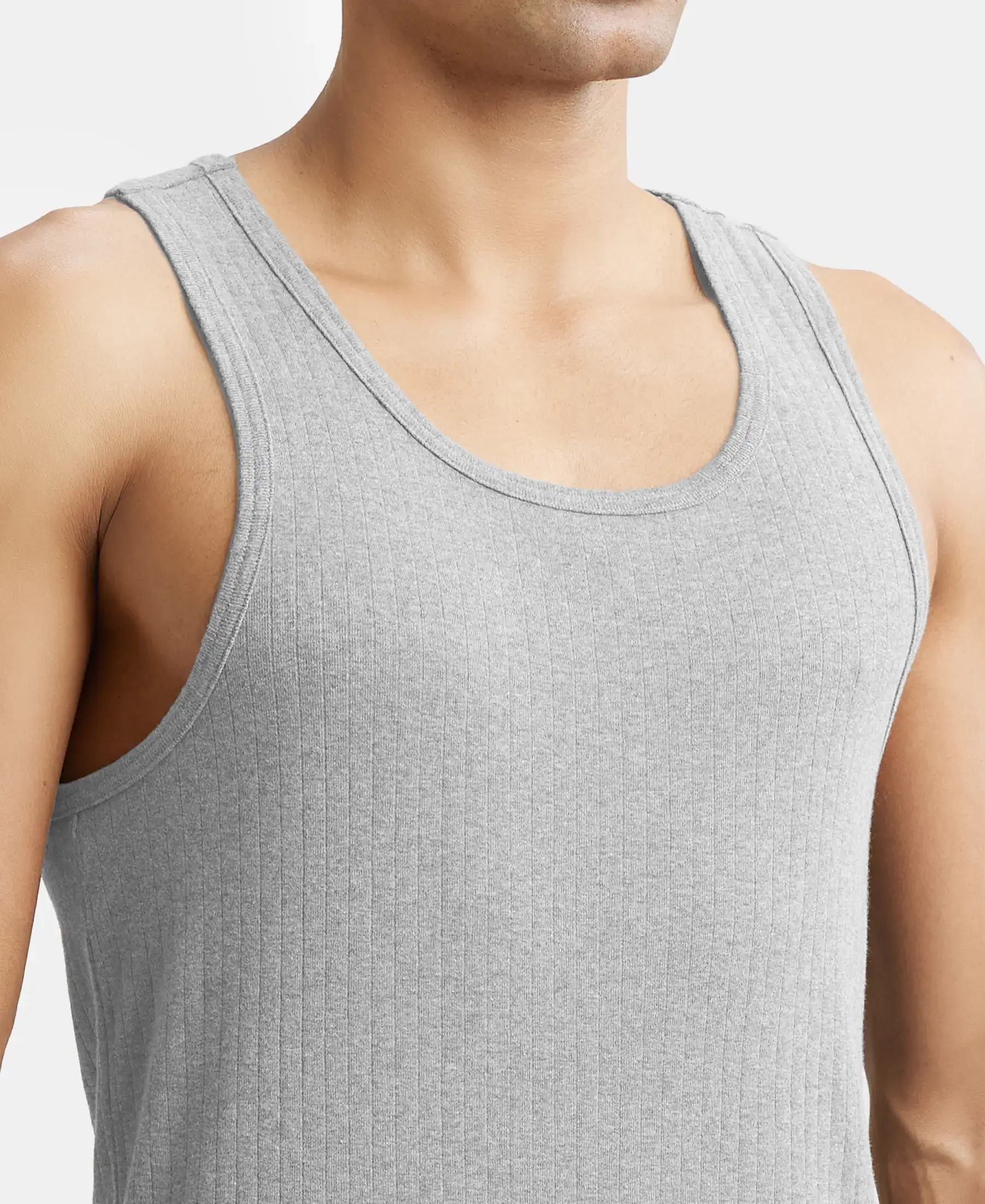 Super Combed Cotton Rib Round Neck with Racerback Gym Vest - Steel Grey Melange - Image 6