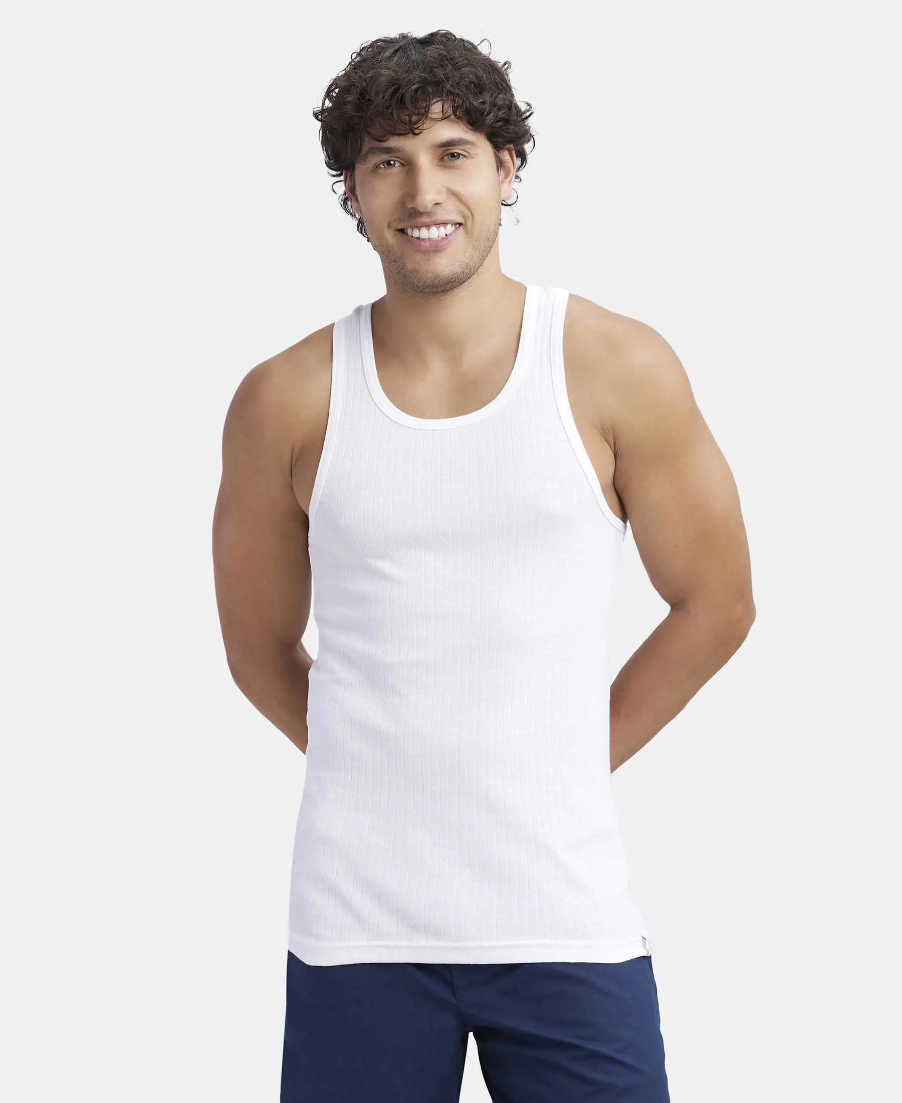 Super Combed Cotton Rib Round Neck with Racerback Gym Vest - White (Pack of 2) - Image 2