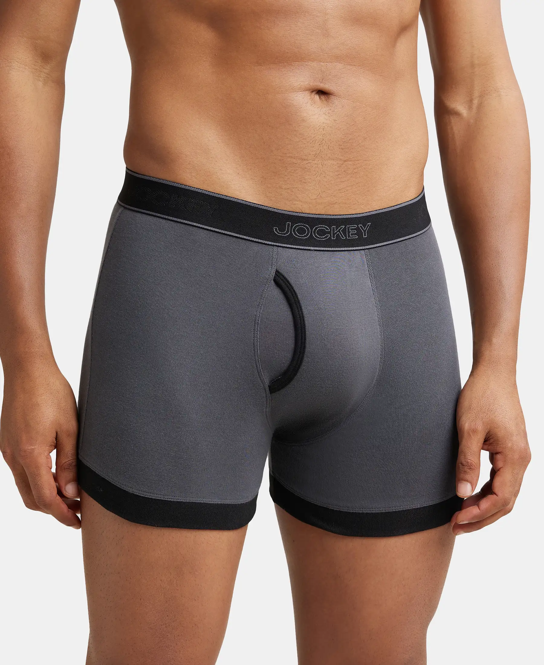 Super Combed Cotton Rib Solid Boxer Brief with StayFresh Treatment - Asphalt & Black - Image 2