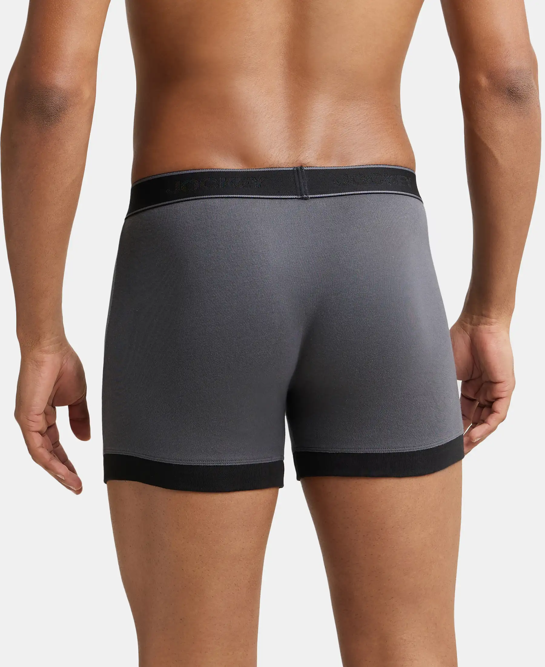 Super Combed Cotton Rib Solid Boxer Brief with StayFresh Treatment - Asphalt & Black (Pack of 2) - Image 3