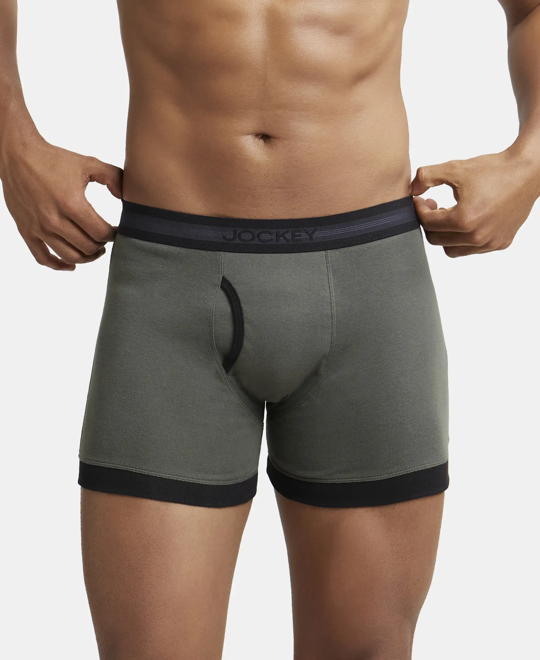 Super Combed Cotton Rib Solid Boxer Brief with StayFresh Treatment - Deep Olive & Black