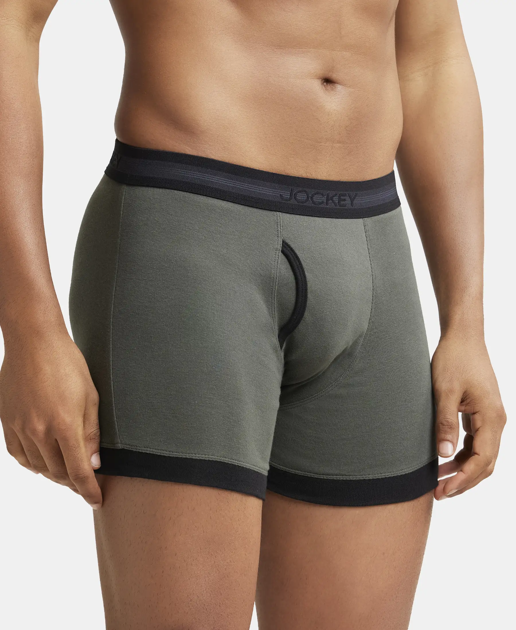 Super Combed Cotton Rib Solid Boxer Brief with StayFresh Treatment - Deep Olive & Black - Image 2