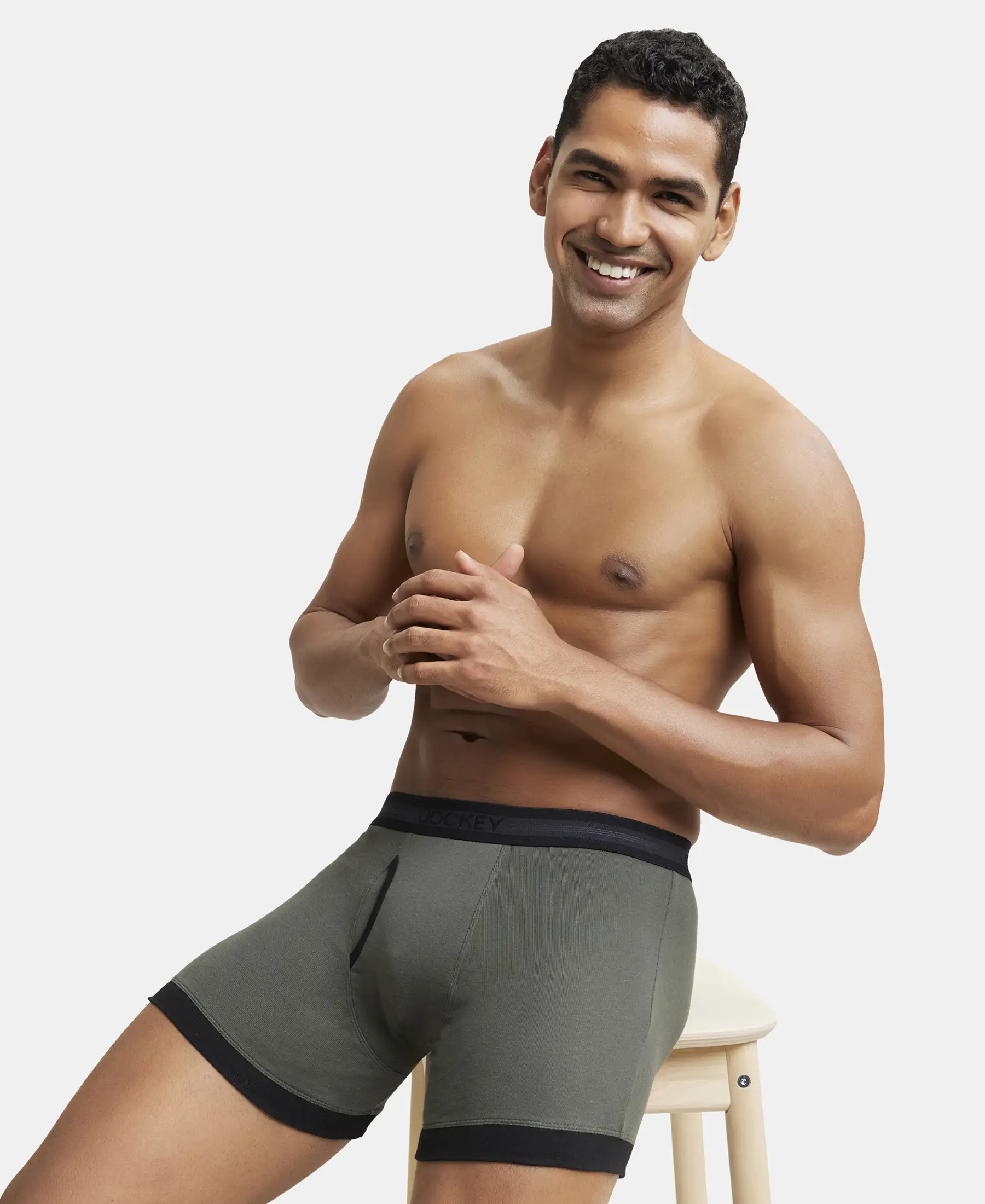 Super Combed Cotton Rib Solid Boxer Brief with StayFresh Treatment - Deep Olive & Black - Image 5