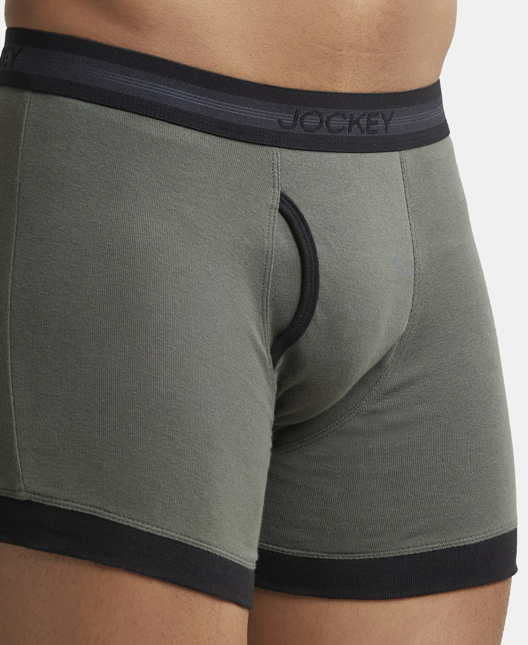 Super Combed Cotton Rib Solid Boxer Brief with StayFresh Treatment - Deep Olive & Black - Image 6