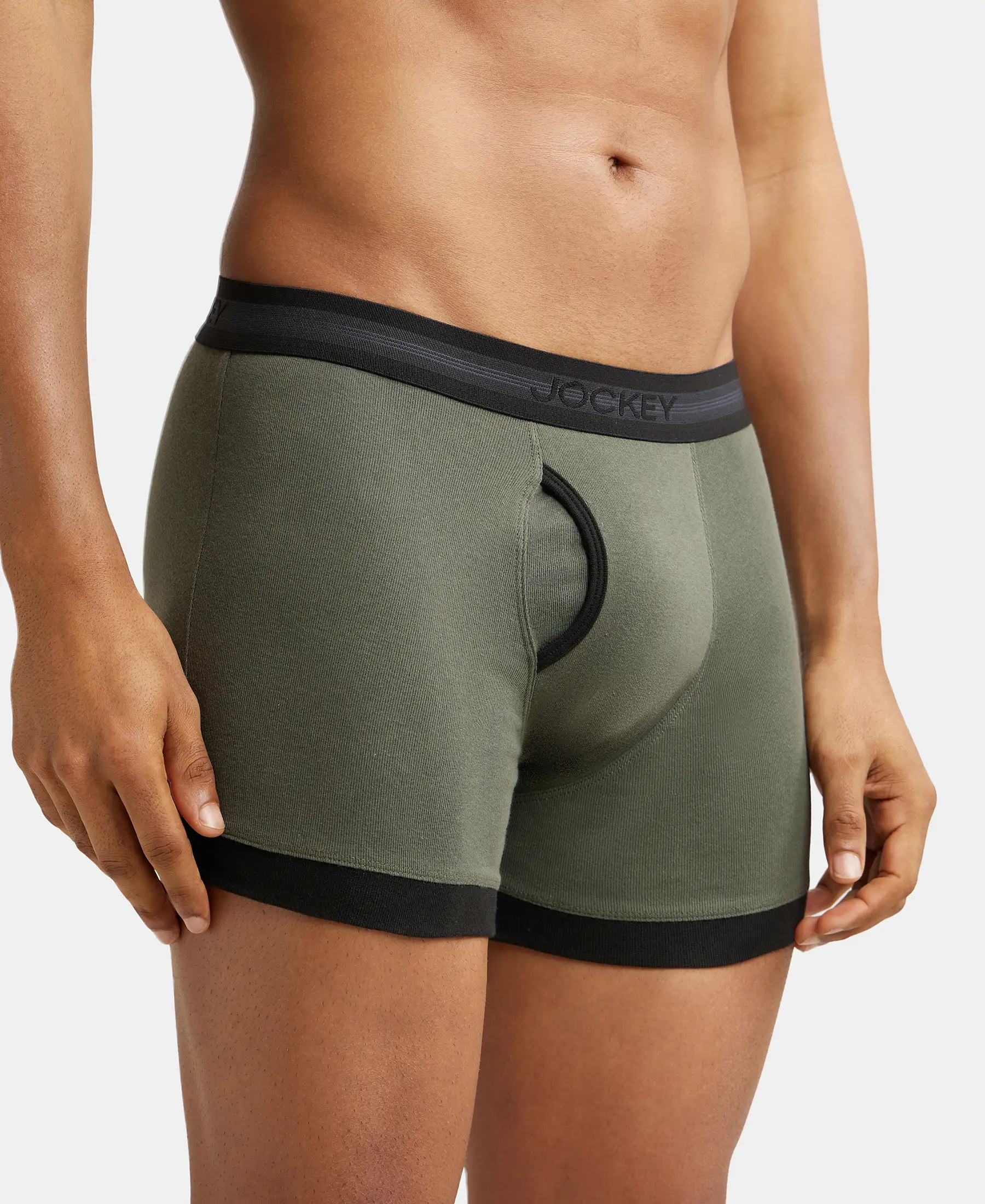 Super Combed Cotton Rib Solid Boxer Brief with StayFresh Treatment - Deep Olive & Black (Pack of 2) - Image 2