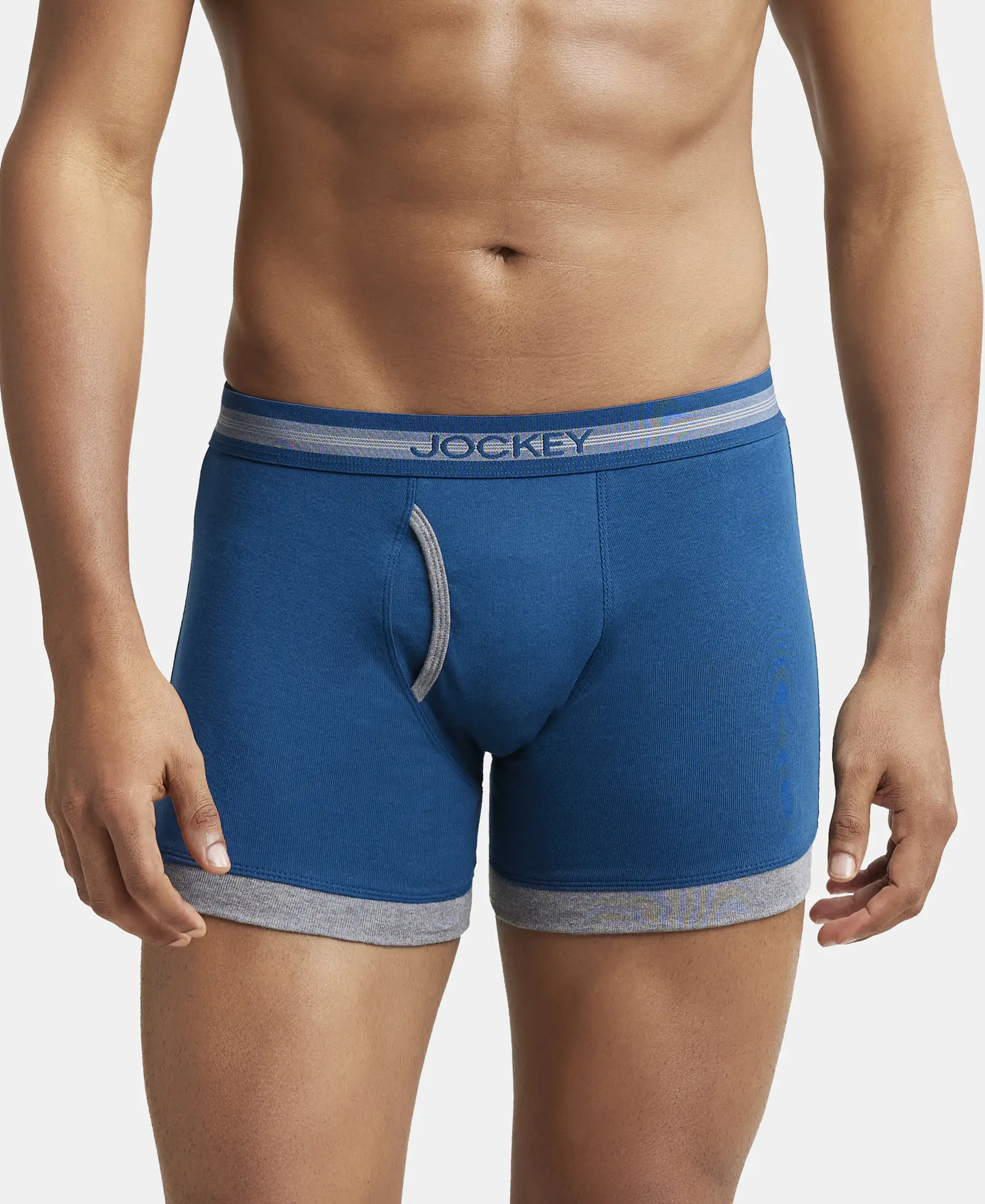 Super Combed Cotton Rib Solid Boxer Brief with StayFresh Treatment - Poseidon & Mid Grey Mel