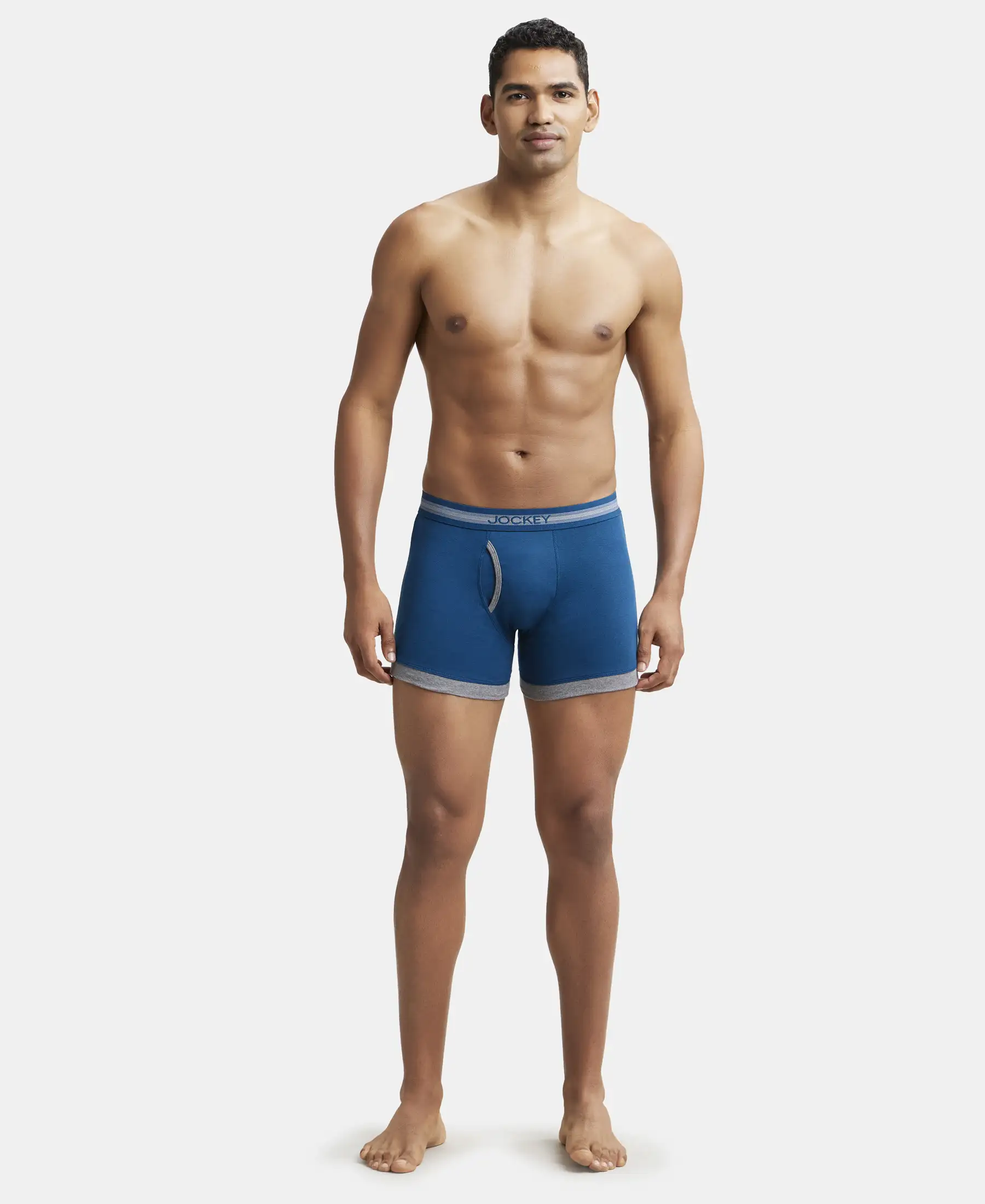 Super Combed Cotton Rib Solid Boxer Brief with StayFresh Treatment - Poseidon & Mid Grey Mel - Image 4