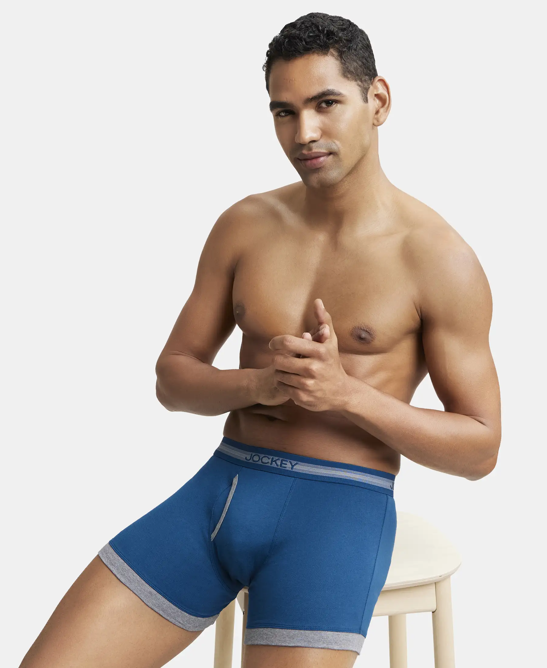 Super Combed Cotton Rib Solid Boxer Brief with StayFresh Treatment - Poseidon & Mid Grey Mel - Image 5