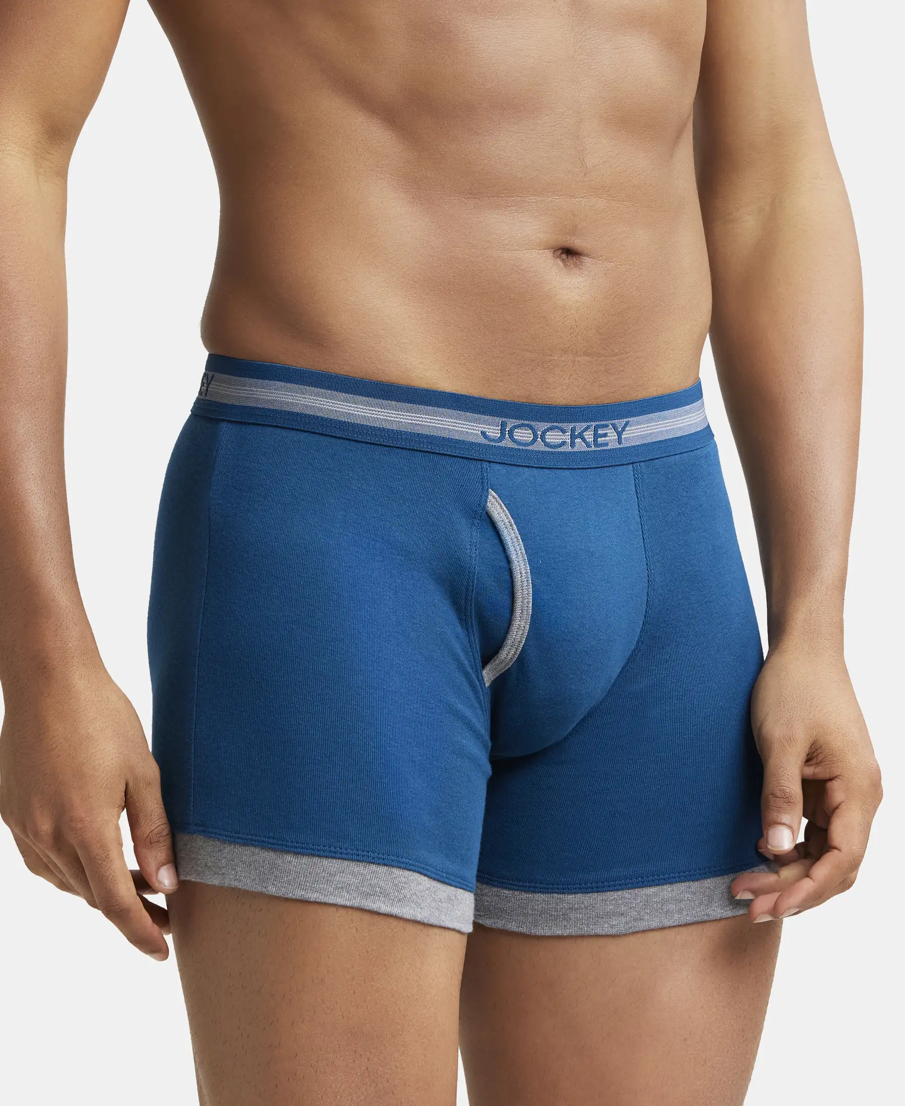 Super Combed Cotton Rib Solid Boxer Brief with StayFresh Treatment - Poseidon & Mid Grey Mel (Pack of 2) - Image 2