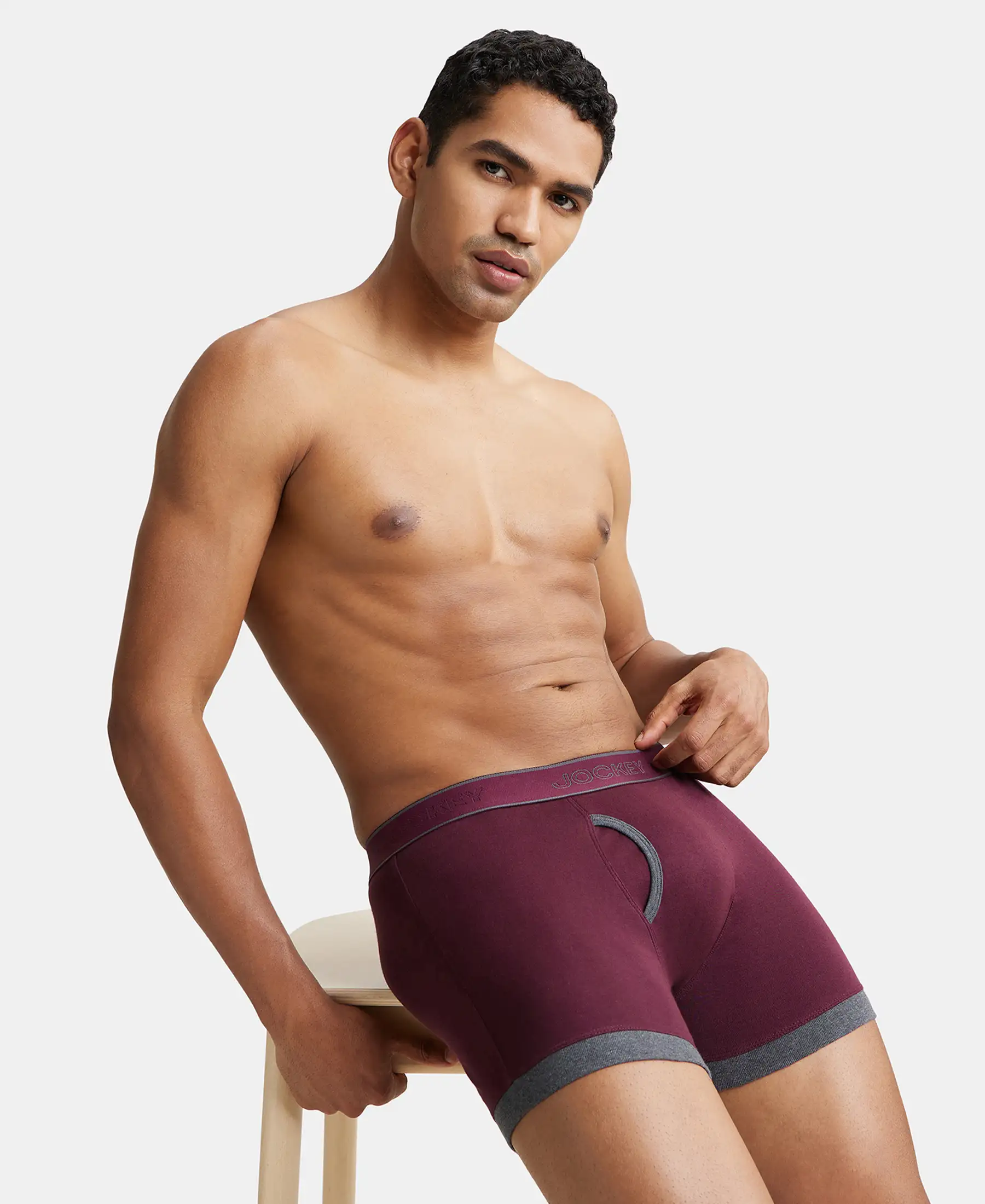 Super Combed Cotton Rib Solid Boxer Brief with StayFresh Treatment - Wine Tasting & Charcoal Melange (Pack of 2) - Image 8