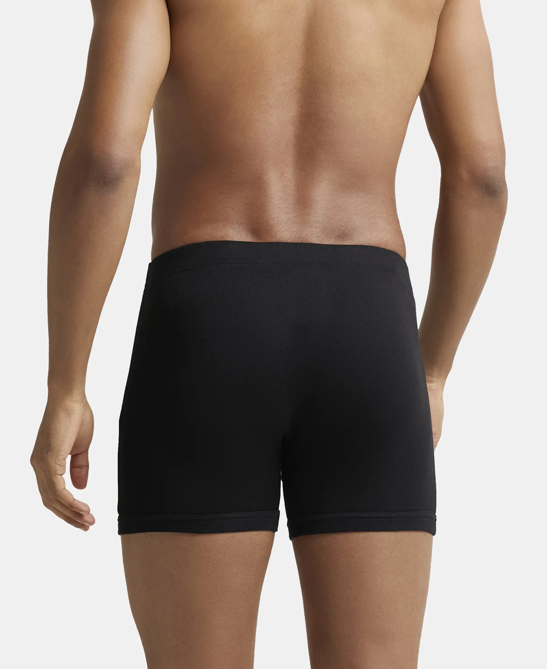 Super Combed Cotton Rib Solid Boxer Brief with Ultrasoft and Durable Waistband - Black - Image 3