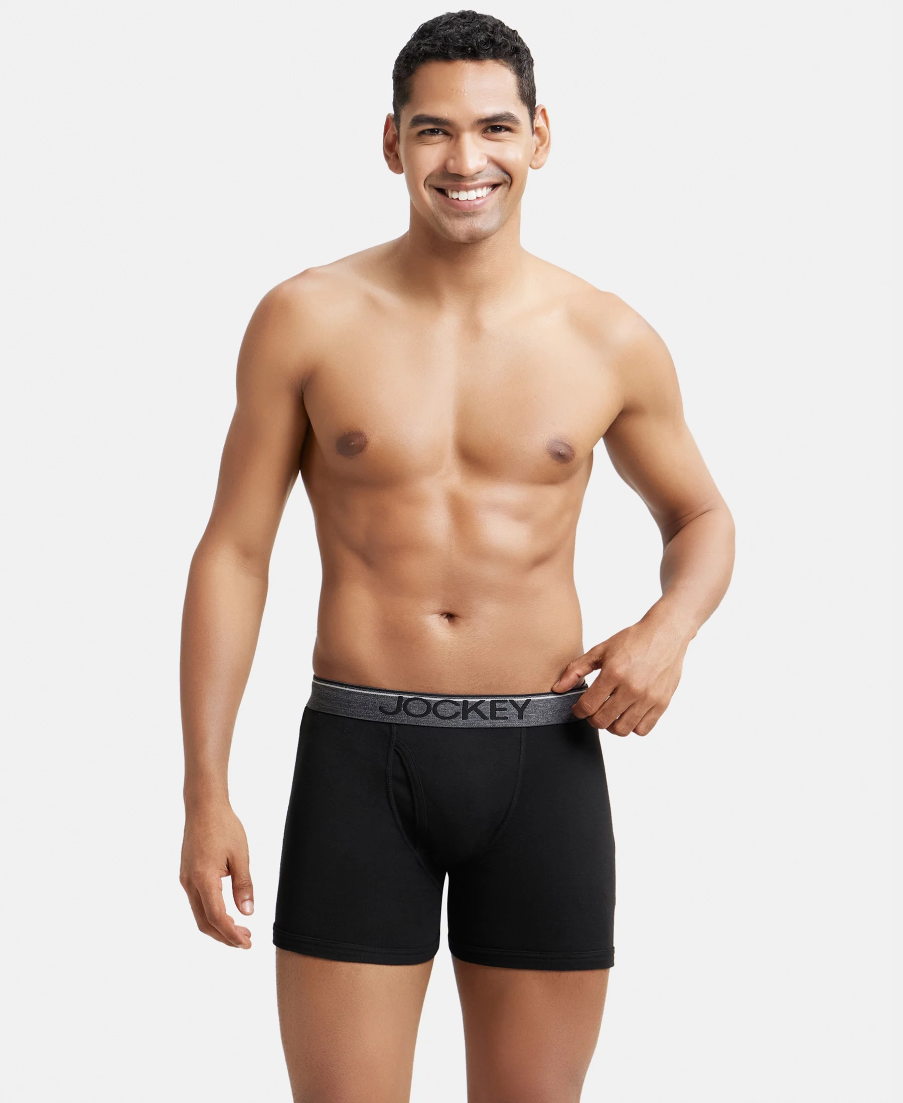 Super Combed Cotton Rib Solid Boxer Brief with Ultrasoft and Durable Waistband - Black - Image 6