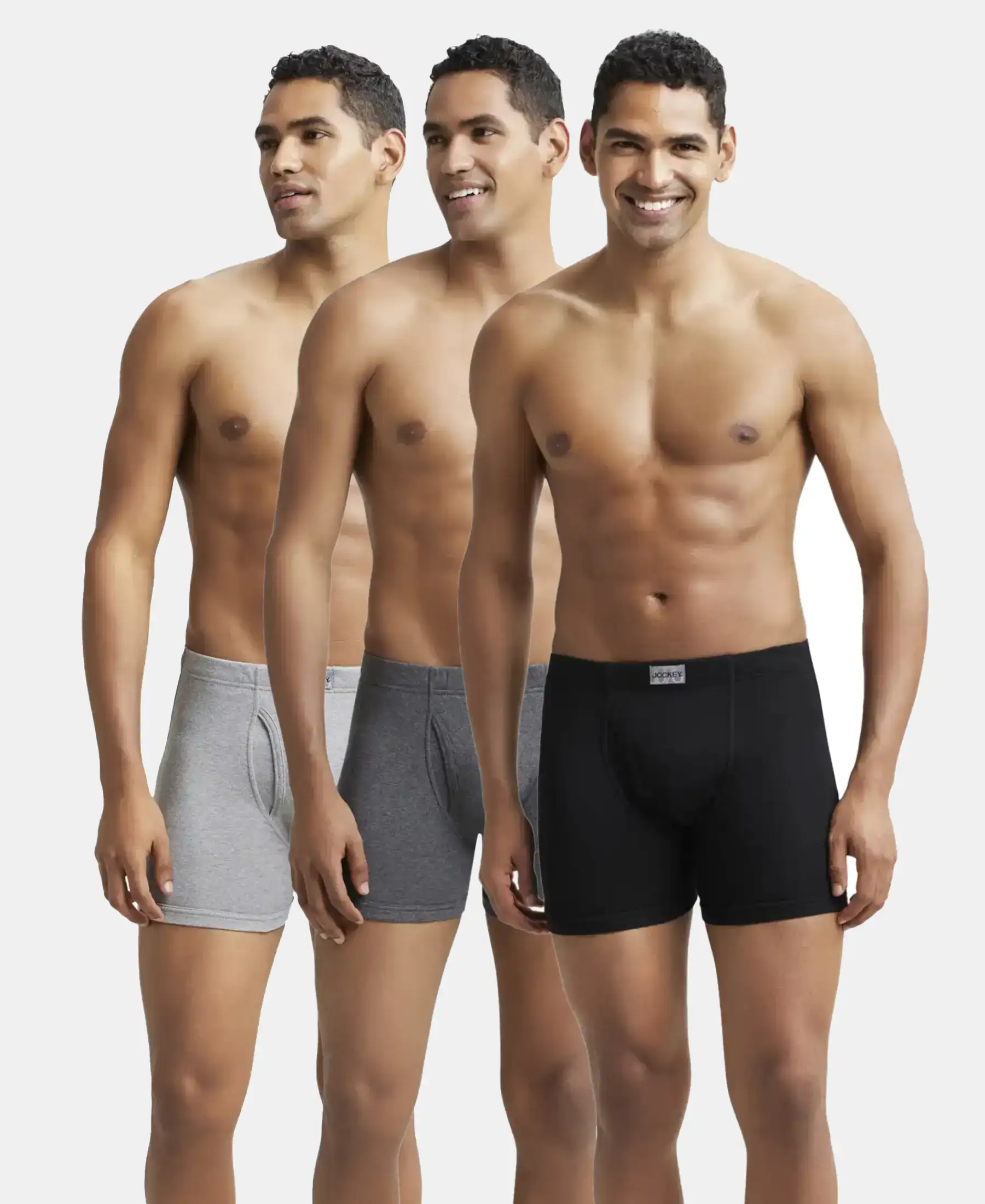 Super Combed Cotton Rib Solid Boxer Brief with Ultrasoft and Durable Waistband - Black/Charcoal Melange/Grey Melange (Pack of 3) - Image 5