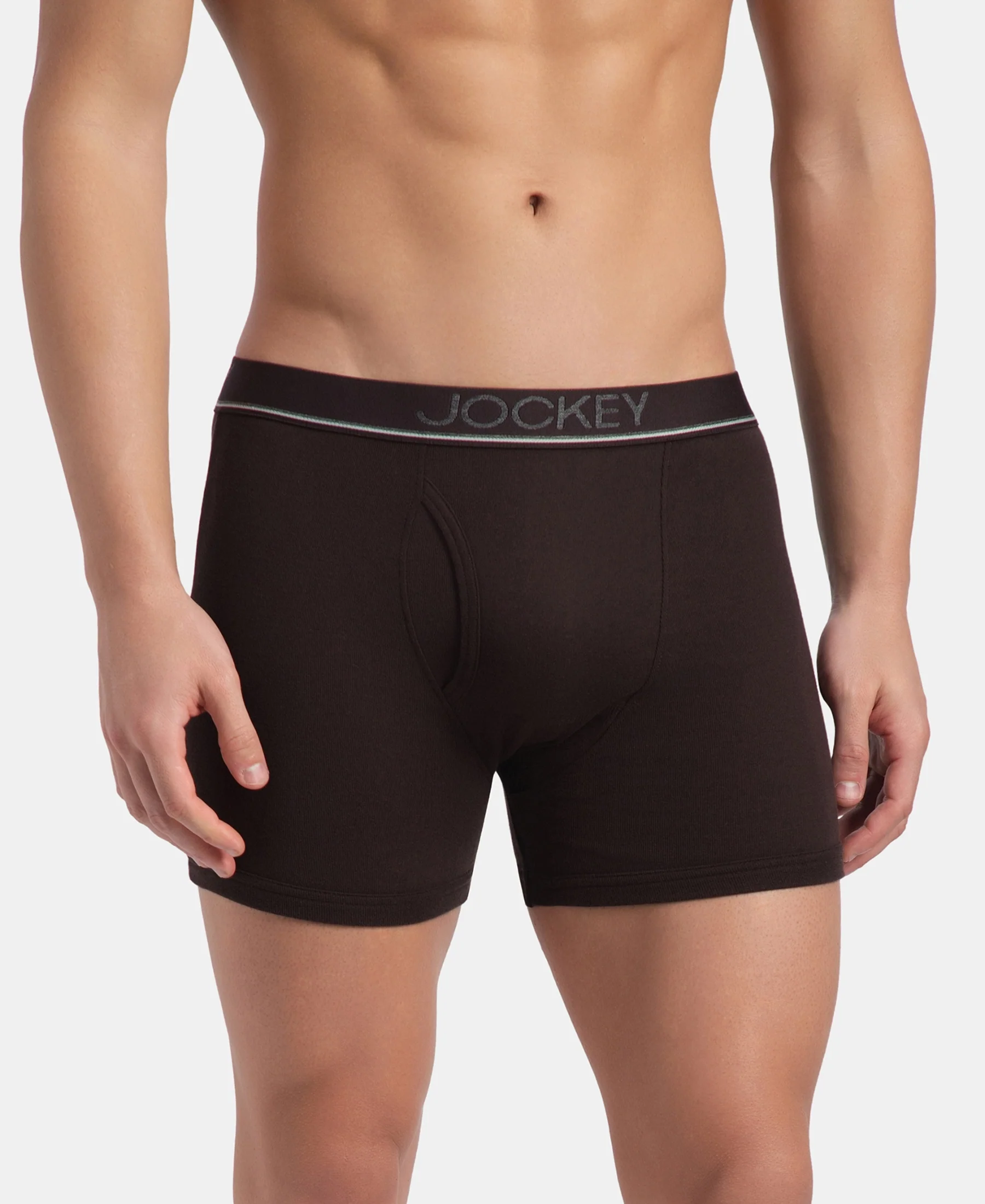 Super Combed Cotton Rib Solid Boxer Brief with Ultrasoft and Durable Waistband - Black, Dark Khaki & Brown (Pack of 3) - Image 9
