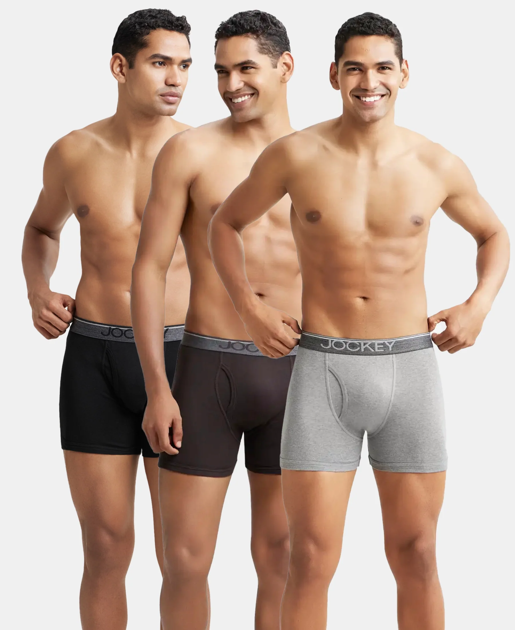 Super Combed Cotton Rib Solid Boxer Brief with Ultrasoft and Durable Waistband - Black/Grey Melange/Brown (Pack of 3) - Image 5