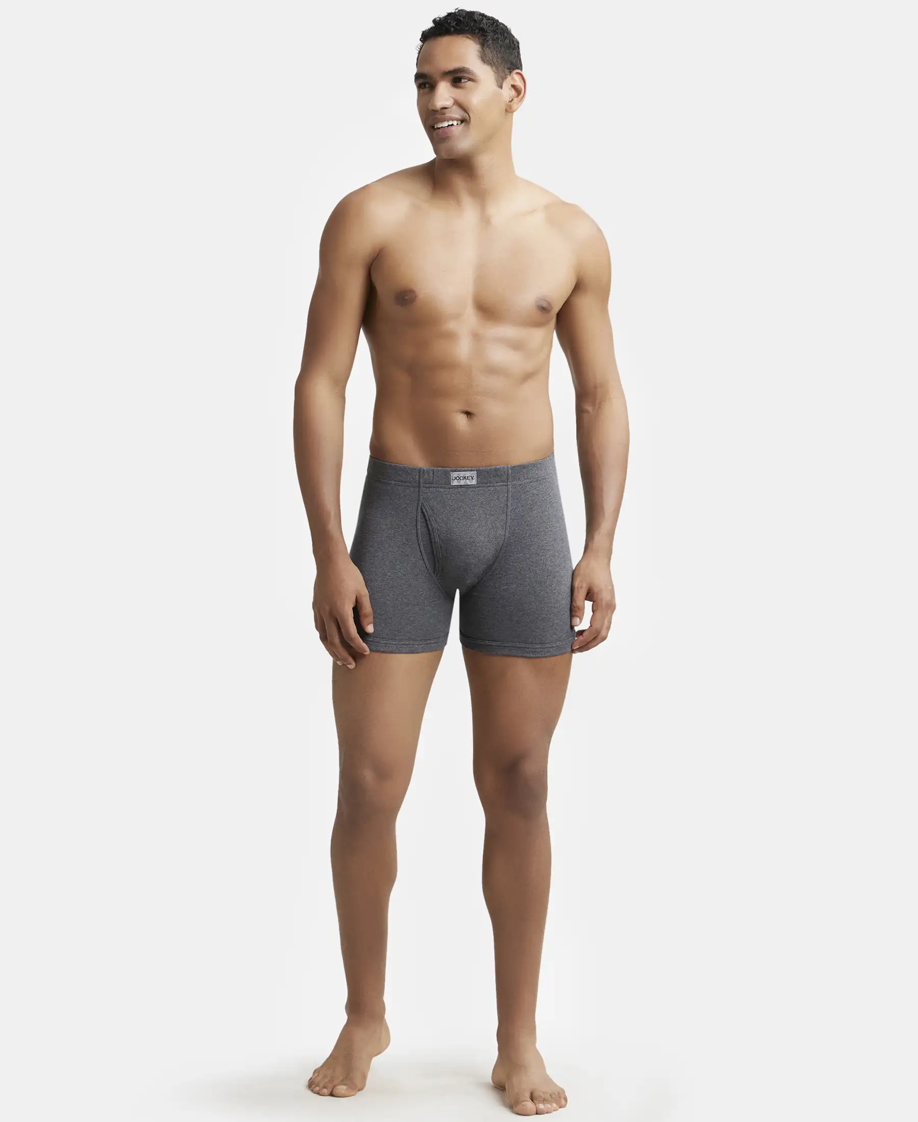 Super Combed Cotton Rib Solid Boxer Brief with Ultrasoft and Durable Waistband - Black/Navy/Charcoal Melange (Pack of 3) - Image 12