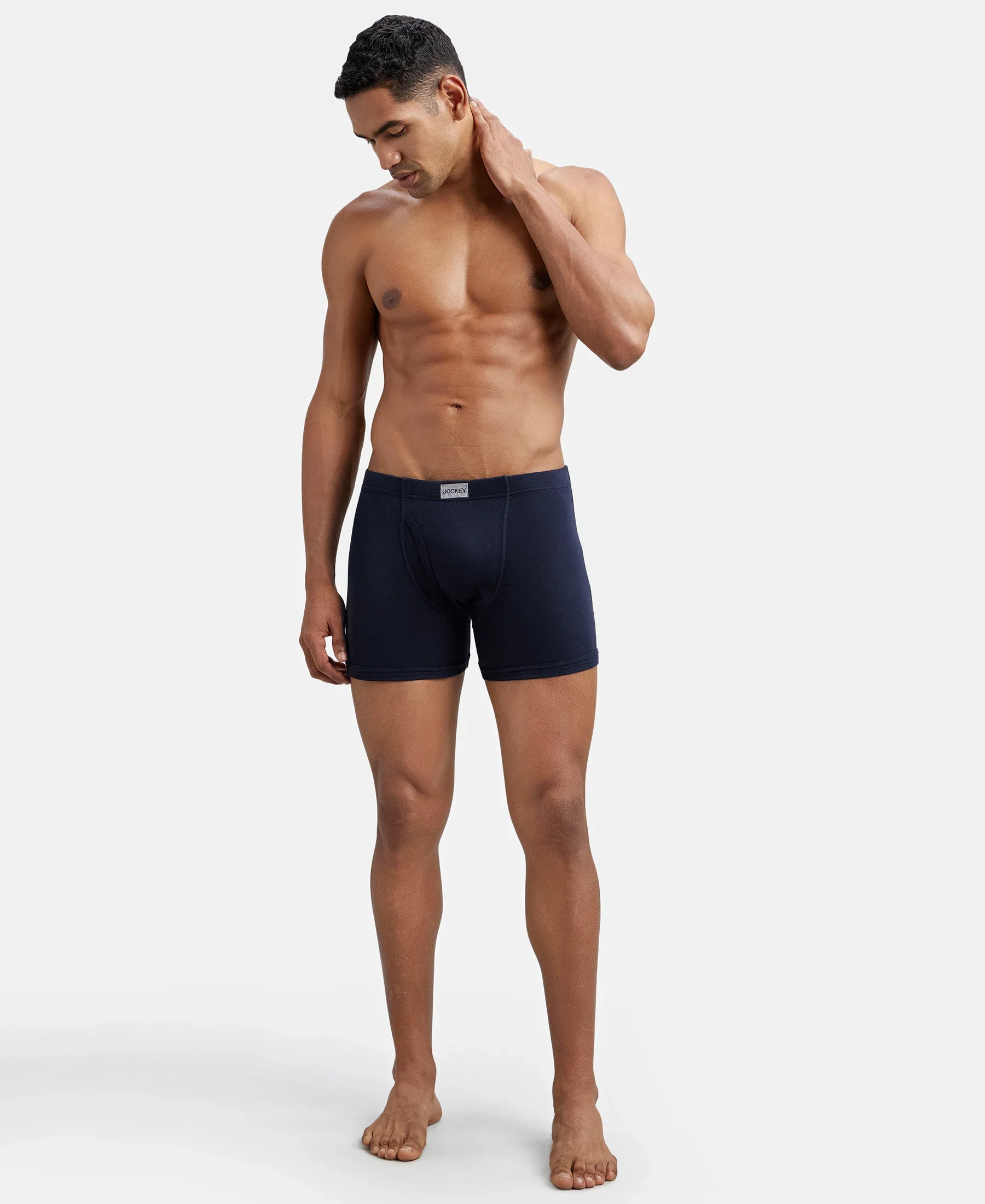 Super Combed Cotton Rib Solid Boxer Brief with Ultrasoft and Durable Waistband - Black/Navy/Charcoal Melange (Pack of 3) - Image 22