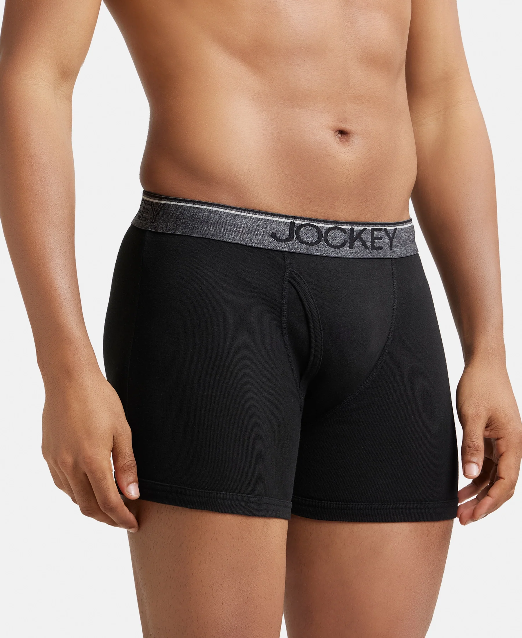 Super Combed Cotton Rib Solid Boxer Brief with Ultrasoft and Durable Waistband - Black/Navy/Charcoal Melange (Pack of 3) - Image 11