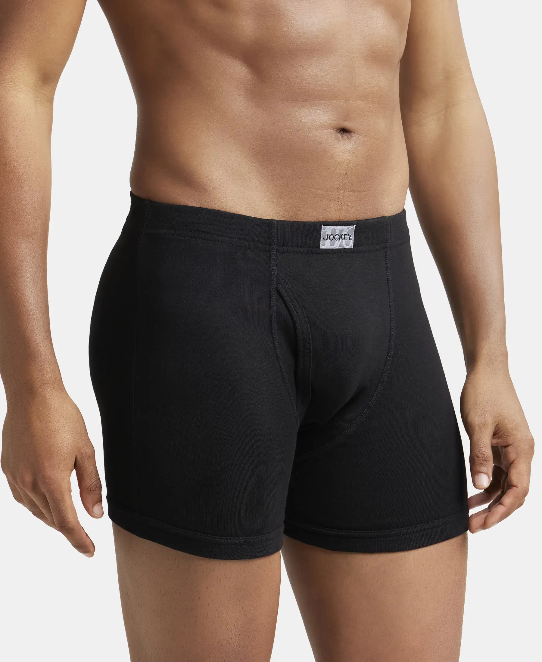Super Combed Cotton Rib Solid Boxer Brief with Ultrasoft and Durable Waistband - Black (Pack of 2) - Image 2