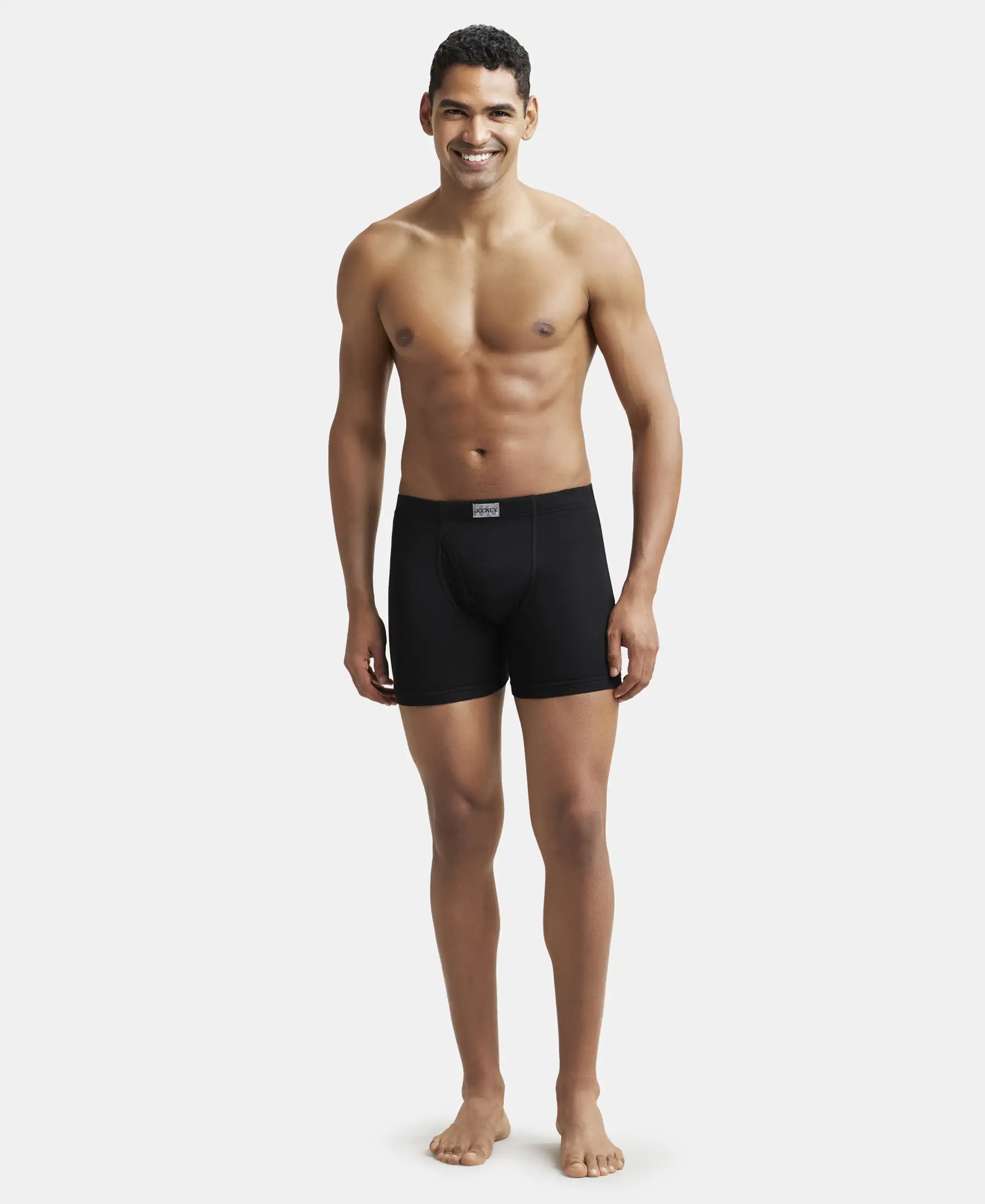 Super Combed Cotton Rib Solid Boxer Brief with Ultrasoft and Durable Waistband - Black (Pack of 2) - Image 4