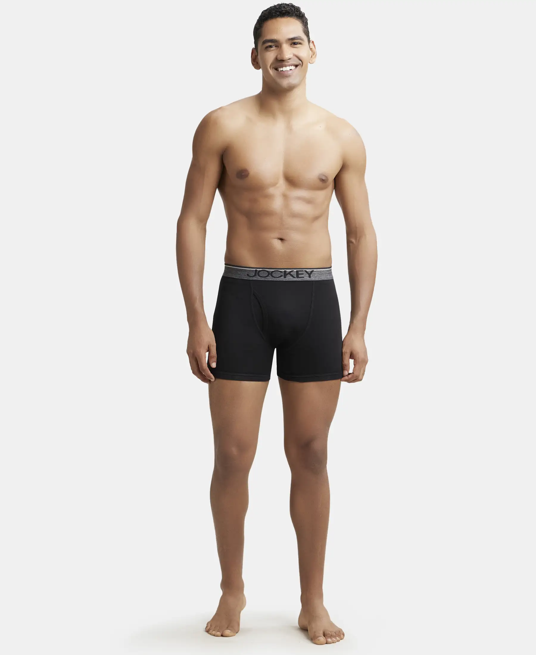 Super Combed Cotton Rib Solid Boxer Brief with Ultrasoft and Durable Waistband - Black (Pack of 2) - Image 4