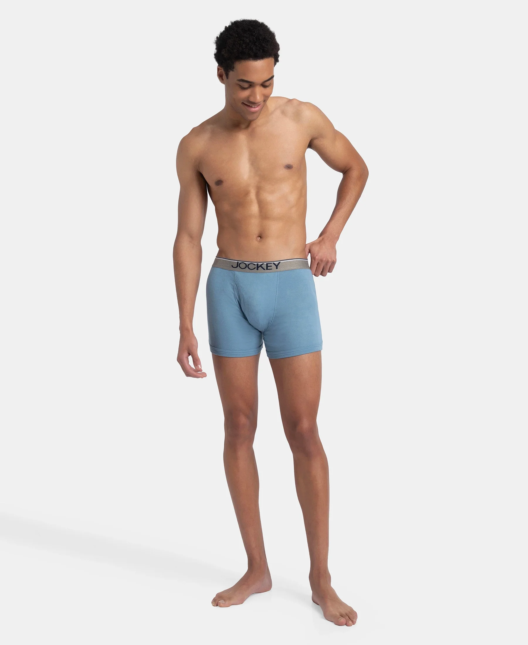 Super Combed Cotton Rib Solid Boxer Brief with Ultrasoft and Durable Waistband - Blue Shadow (Pack of 2) - Image 6