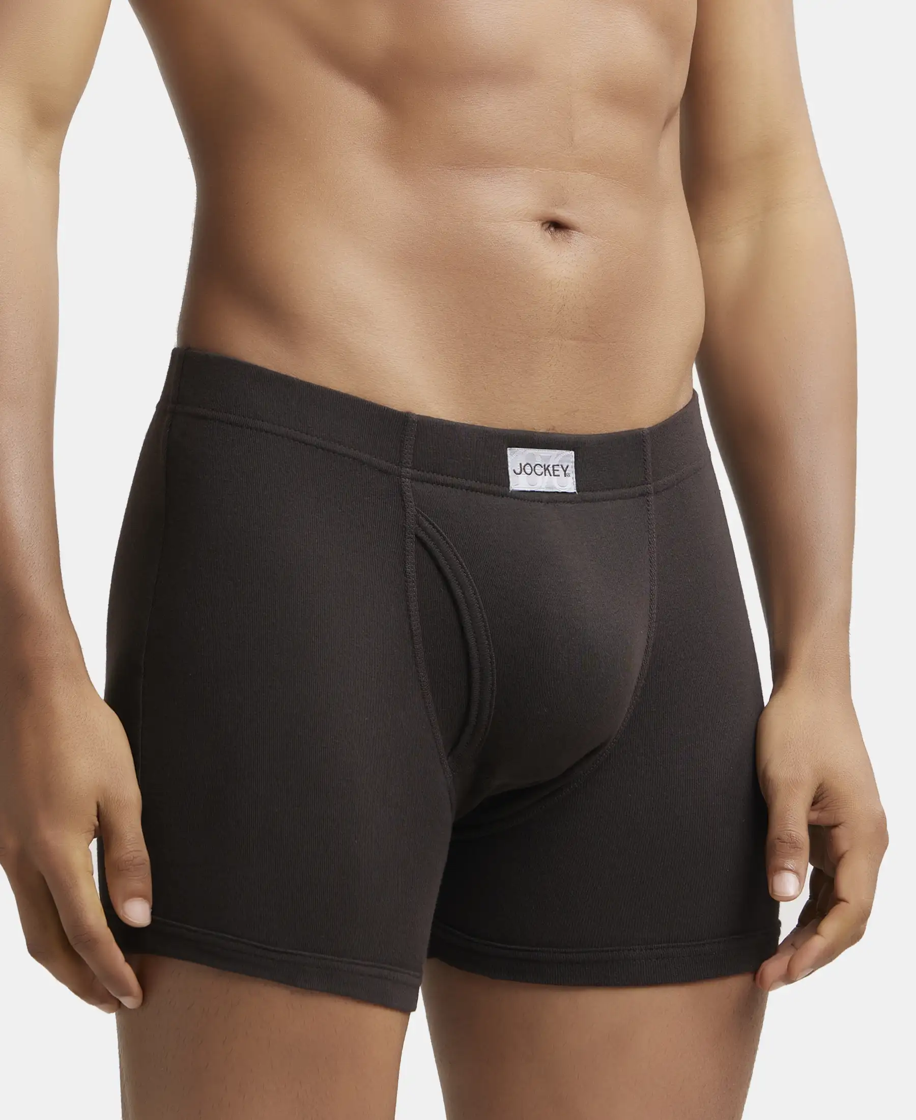 Super Combed Cotton Rib Solid Boxer Brief with Ultrasoft and Durable Waistband - Brown (Pack of 2) - Image 2